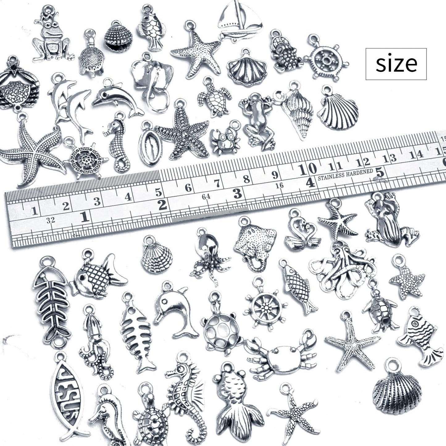 Sea Animal Charms, 50pcs Alloy Marine Life Pendants Ocean Fish & Sea Creatures Charms Pendants Jewelry Findings for DIY Necklace Bracelet, Silver