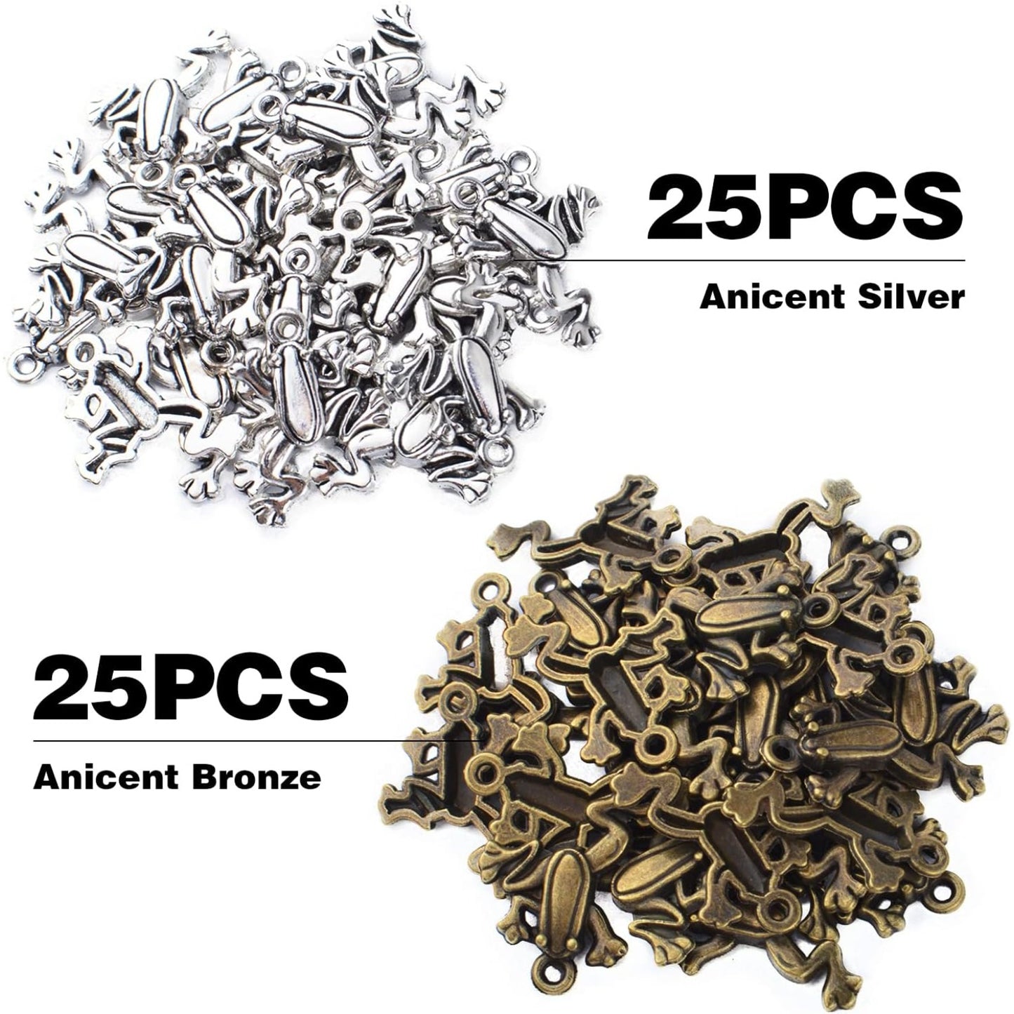 50pcs Frog Pendant Charm Animal Charms Pendants Frog Bead Charms Crafts Supplies for Jewelry DIY Earrings Necklace Bracelet Making Accessory, Antique Silver and Antique Bronze