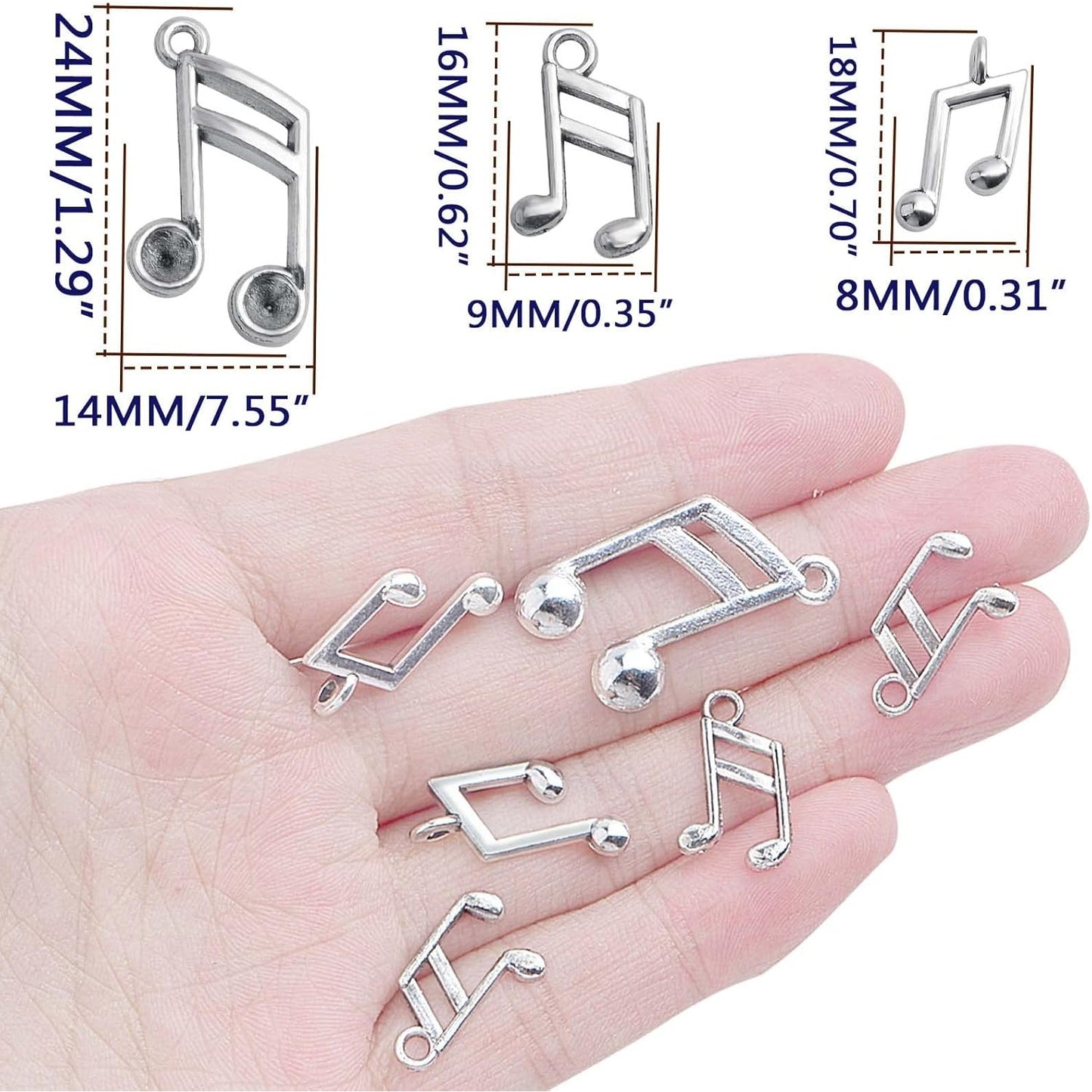 100pcs Antique Silver Musical Note Charms Tibetan Vintage Musical Instrument Notes Symbol Pendant Charms for Music Students Teachers DIY Crafts Jewelry Making, 3 Styles
