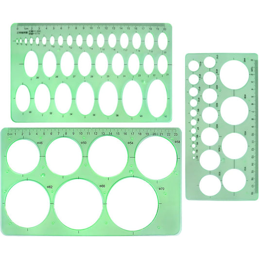 3pcs Circle Stencils Oval Stationery Template Plastic Measuring Templates Geometric Rulers Set for Drafting, Drawing(Clear Green)