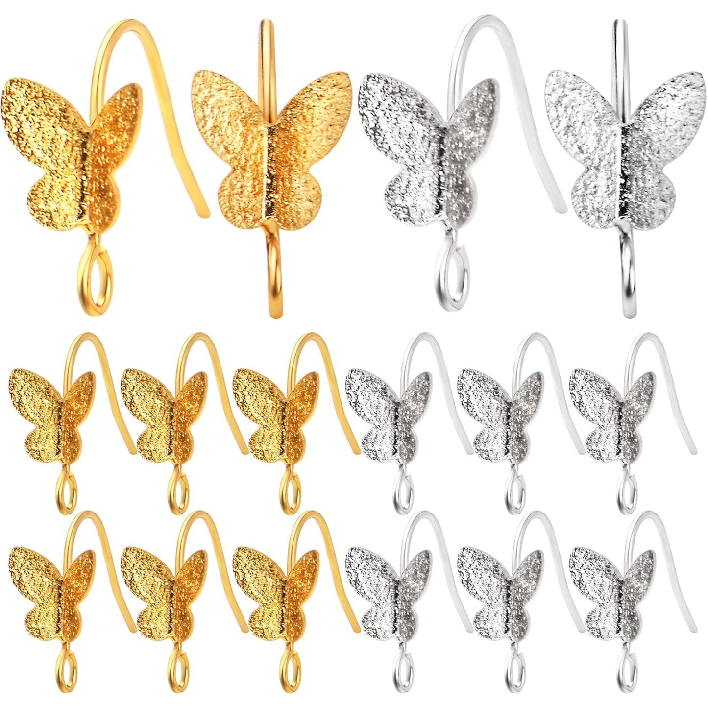 20pcs Butterfly Earring Hooks Brass French Fish Hooks Earrings Ear Wire Connectors Elegant Dangle Earrings for Women DIY Jewelry Making Findings, 18K Gold and Silver