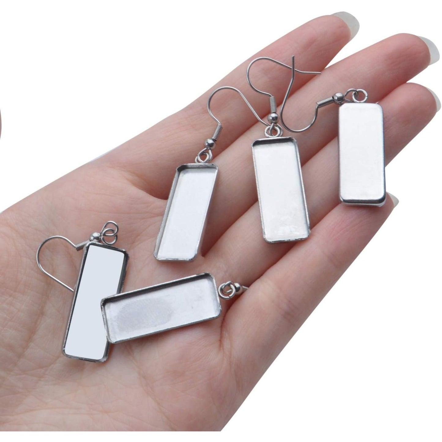 20-Piece Stainless Steel Earring Kit with 10x25mm Blank Rectangle Trays, 20 Silicone Earring Backs, DIY Jewelry Making