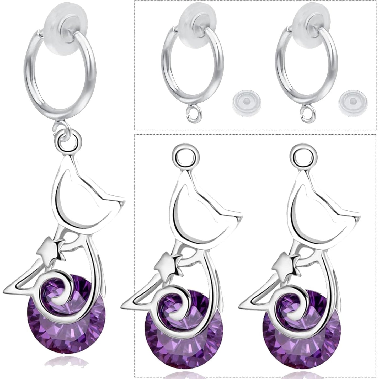 16pcs Brass Clip-on Hoop Earring Converters Round Dangle Ear Clips Classic Earring Findings with Open Loop for Non-Pierced Ears Jewelry Making, Bright Silver
