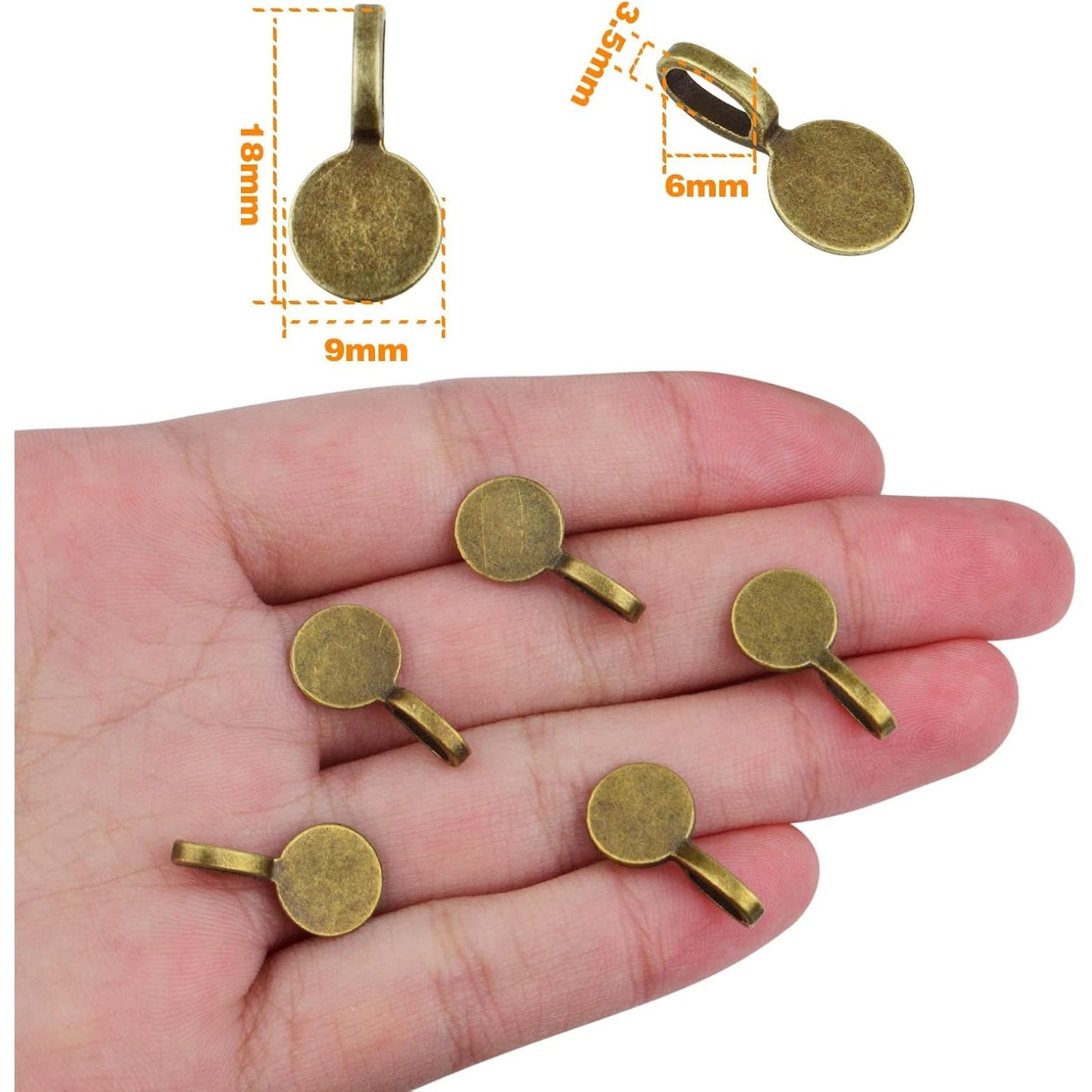 100pcs Silver Glue-on Flat Pad Bails Pendants Charms Connector Hanger for DIY Necklace Earrings Jewelry Making Accessories, 18 mm x 9 mm