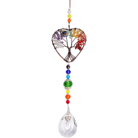 1pcs Rainbow Heart-Shaped Sun Catcher, Tree of Life Crystal Suncatcher Window Hanging Crystals Ornament Chakra Stones Prism Drop Pendant for Garden Home Car Lamp Window Decoration