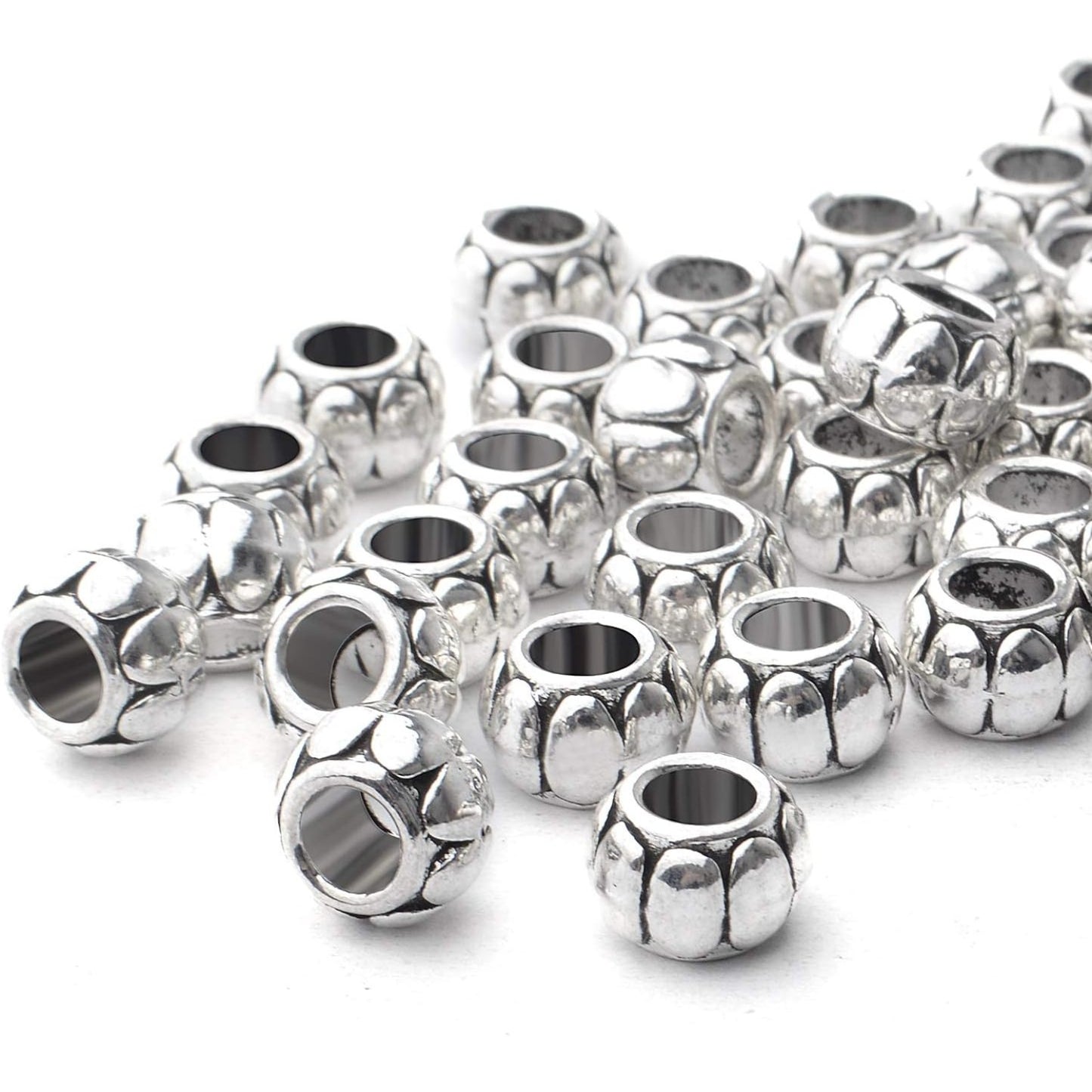50pcs Antique Silver 5mm Large Hole Spacers Round Spacer Beads Alloy European Style Tube Beads Jewelry Spacer Charms for DIY Bracelet Jewelry Crafts Making