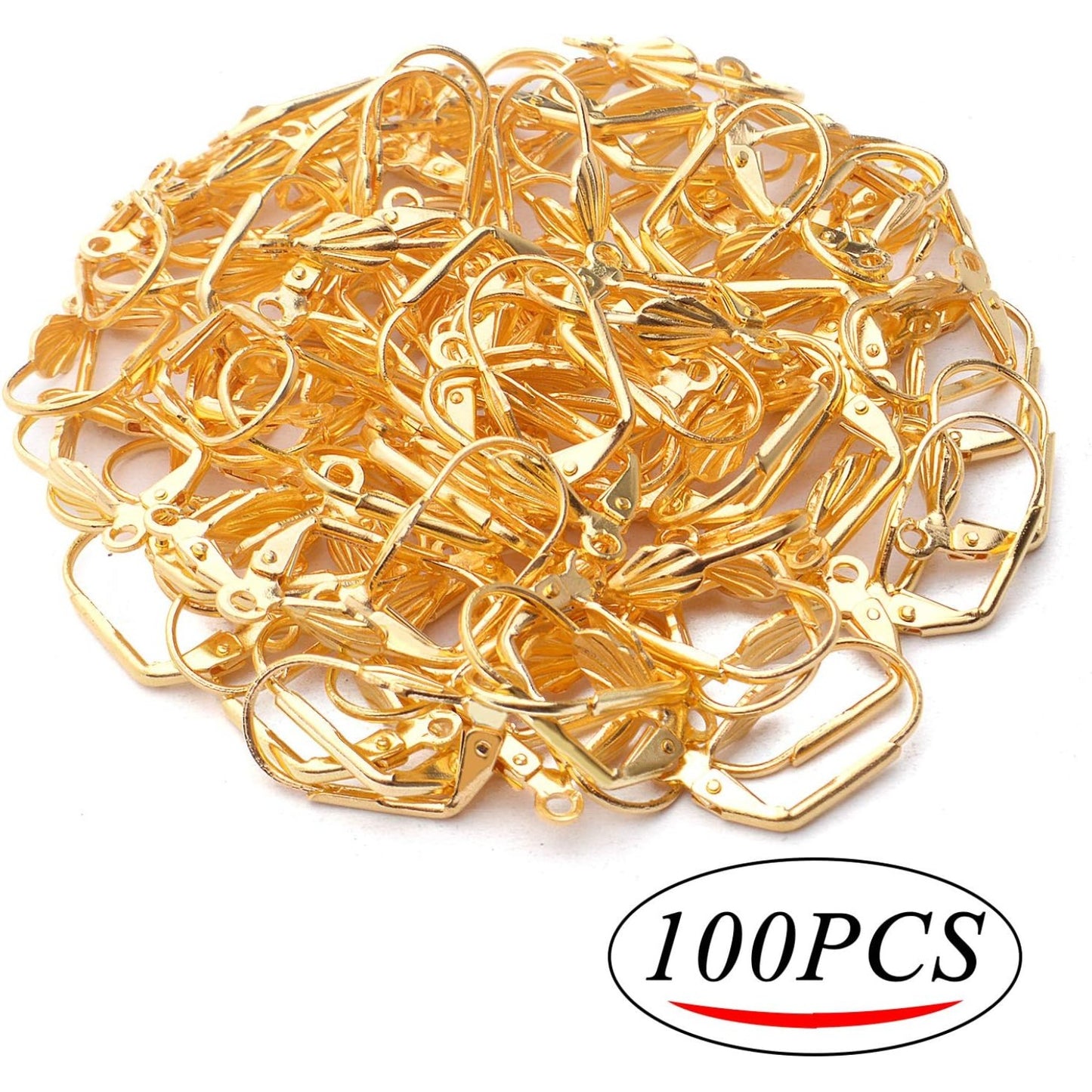 Hypoallergenic Earring Hooks, 100pcs Brass Leverback Shell Earrings French Hook Ear Wire with Open Loop for Jewelry Making, 2 Colors