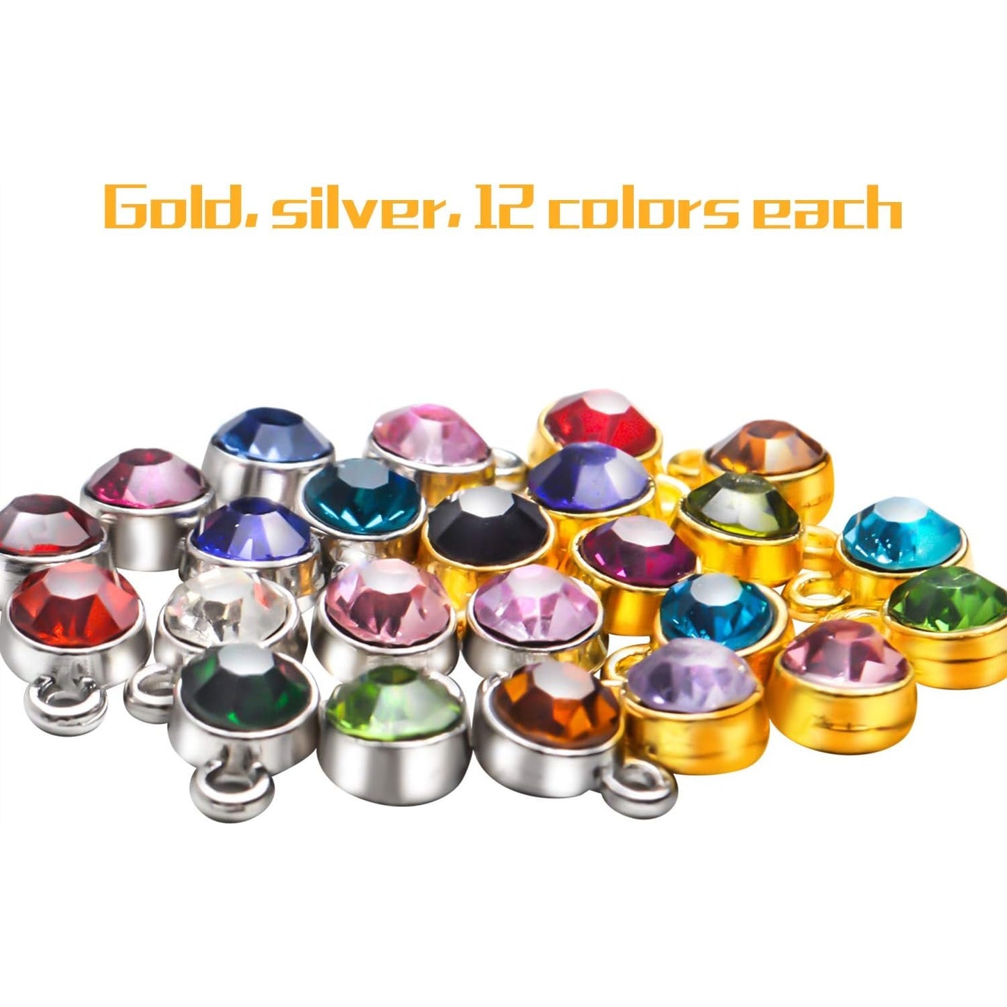 Crystal Pendant Charms,48pcs Golden Silver Crystal Birthstone Charms Rhinestone Pendants Crystal Beads Charms with Rings for Jewelry Necklace Bracelet Earring Arts Making Accessories,12 Colors