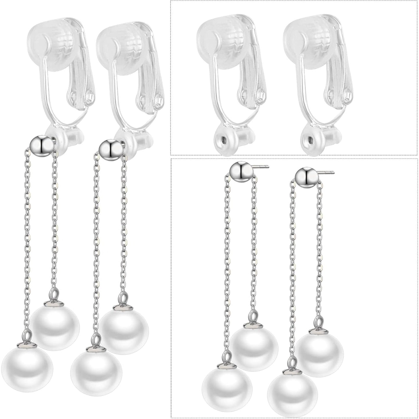 Clip-On Earring Converters - 12 Non-Pierced Earring Clips, Silicone Pads for Jewellery Making - Silver and Gold