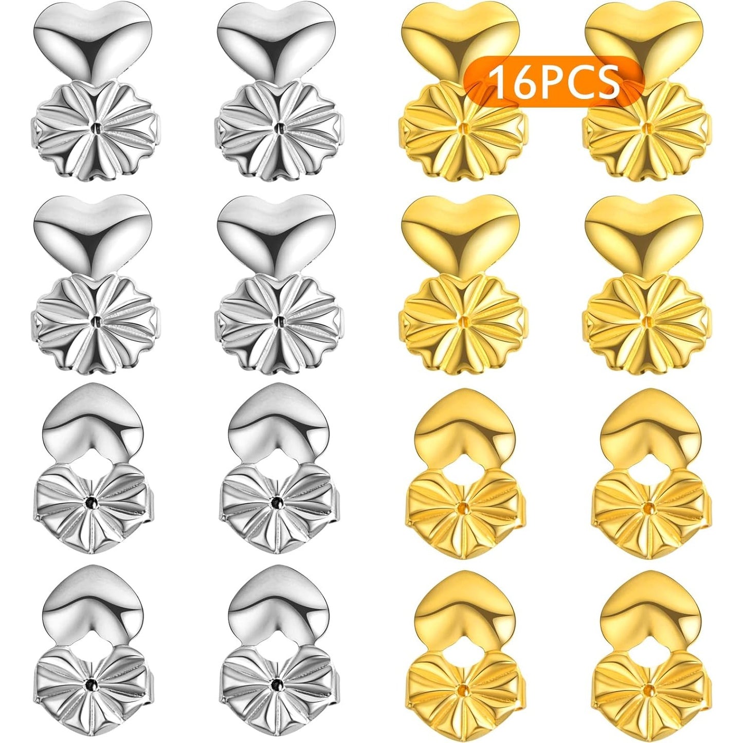 8 Pairs 2 Styles Earring Backs Lifters Hypoallergenic Brass Earring Backs Adjustable Magic Earring Secure Backs for Droopy Ears Heavy Earrings, Golden and Silver