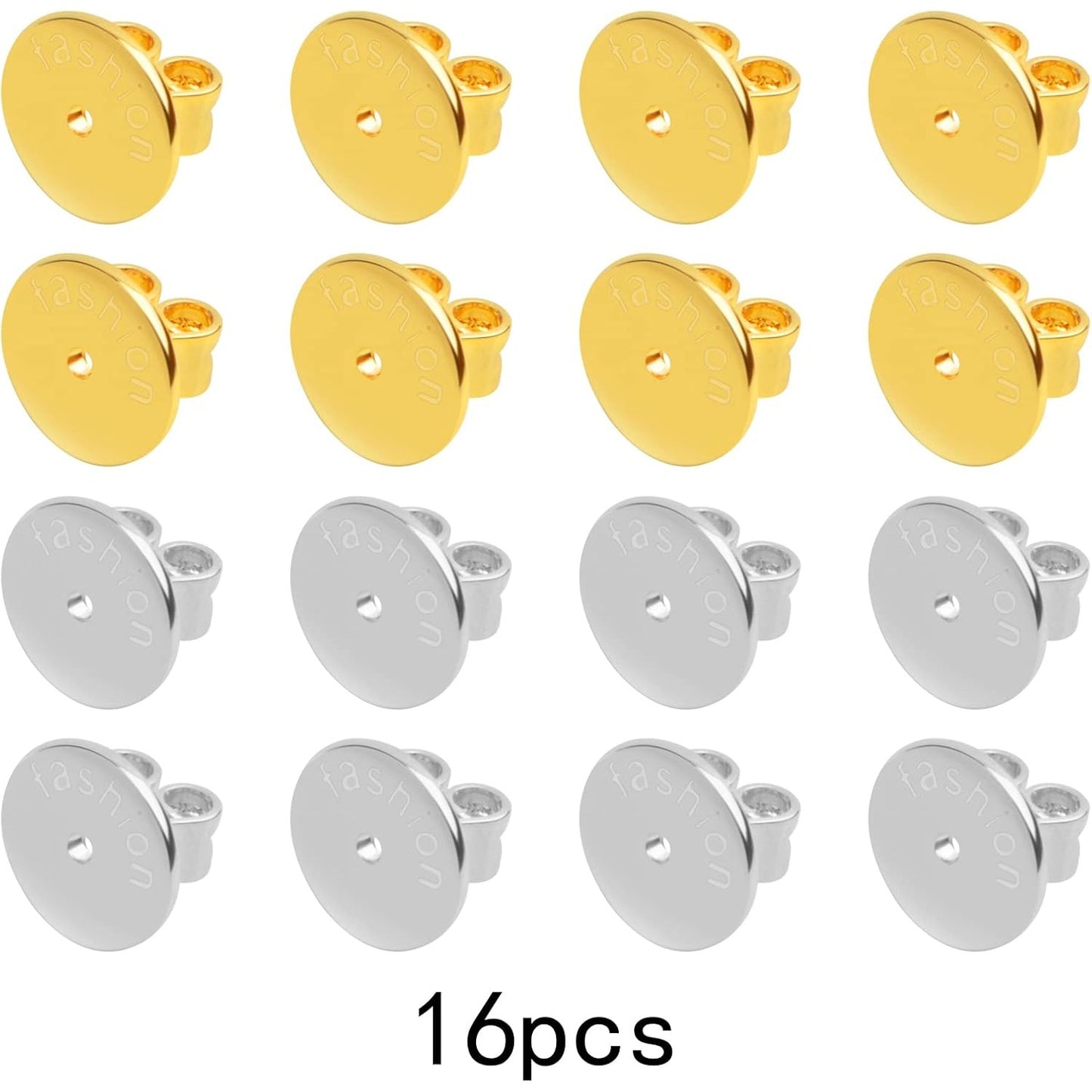 16pcs Golden Plated Brass Locking Earring Safety Backs Hypoallergenic Round Disc Secure Magic Earring Backs Lifters Butterfly Clasps Replacements for Stud Earring, 2 Colors