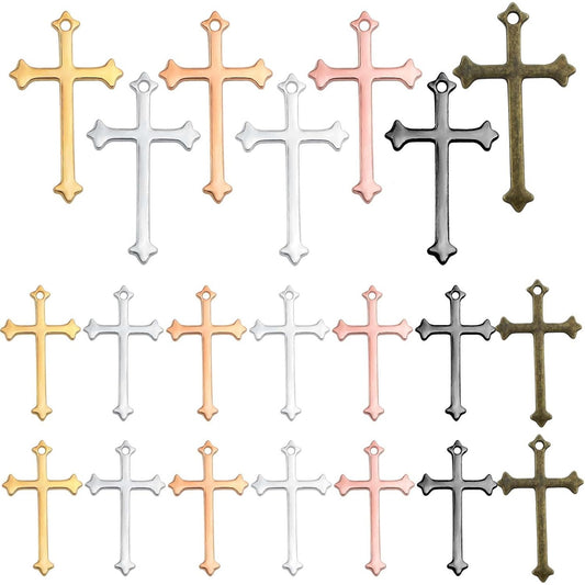 105pcs 7 Colors Small Cross Pendant Charms Alloy Religious Crucifix Cross Dangle Pendants for DIY Necklace Keychains Jewelry Making Handmade Gifts, 23 x 14 mm