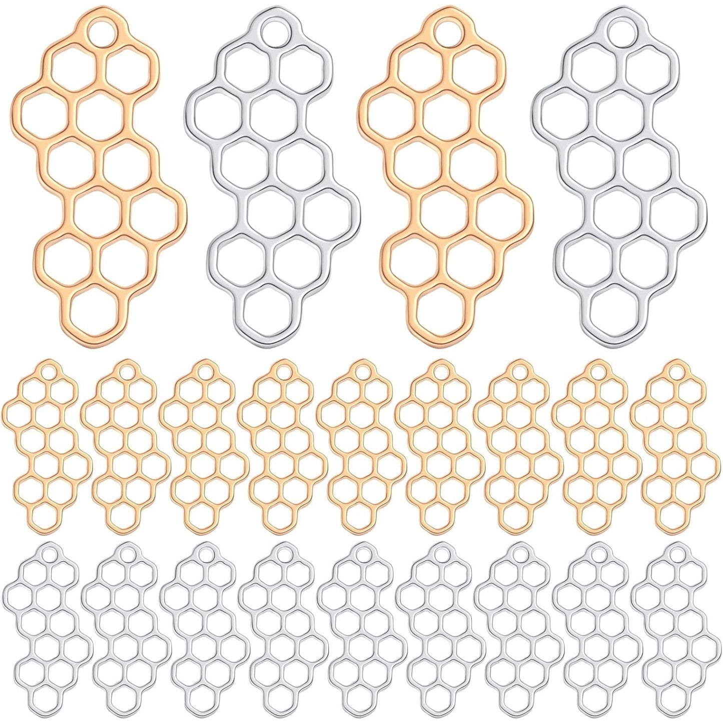 50pcs Hollowed Honeycomb Shape Pendant Charms Alloy Bee Honeycomb Open Back Bezel Pendants for DIY Necklace Bracelet Resin Crafts Jewelry Making, 2 Colors