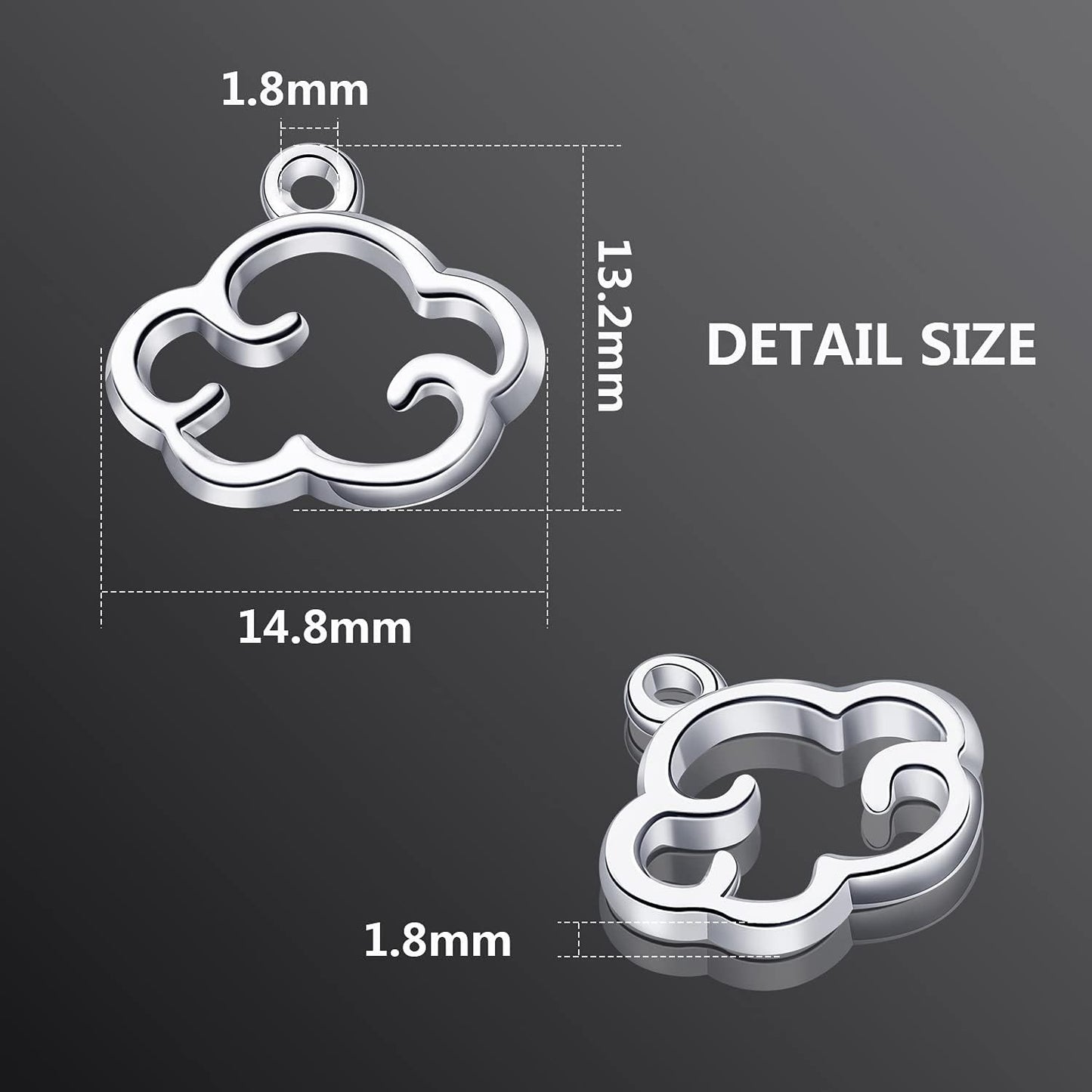 100pcs Antique Silver Cloud Shape Charms Alloy Cloud Pendants and Beads for DIY Earrings, Necklace, Bracelet Jewelry Making and Crafting Accessory
