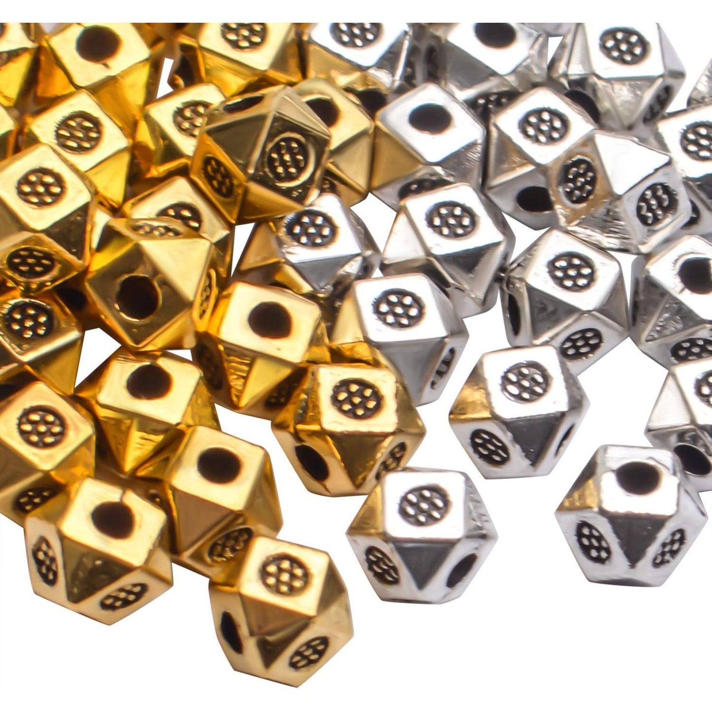 200pcs Antique Silver Cube Spacer Beads Rondelle Shape Spacer Hole Beads Loose Beads for DIY Bracelet Necklace Jewelry Making Crafts Handmade Supplies,Polka dot,3.5mm*1.1mm