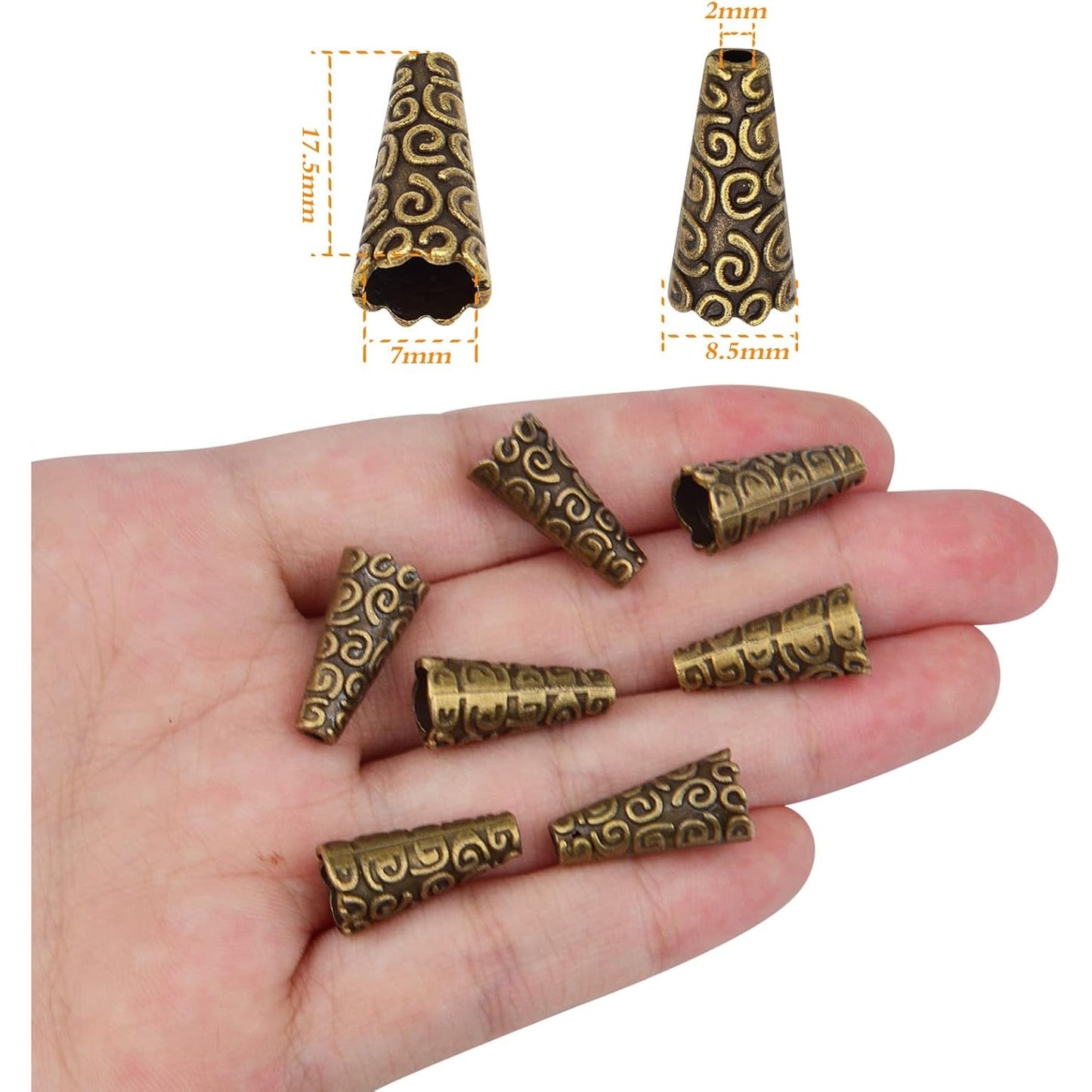 Beads Caps Making, 100pcs Antique Beads Caps Tibetan Style Cone Caps Metal Beads End Caps Flower Bead Caps Tassel Crafts DIY for Jewelry Making, 17.5 8.5mm