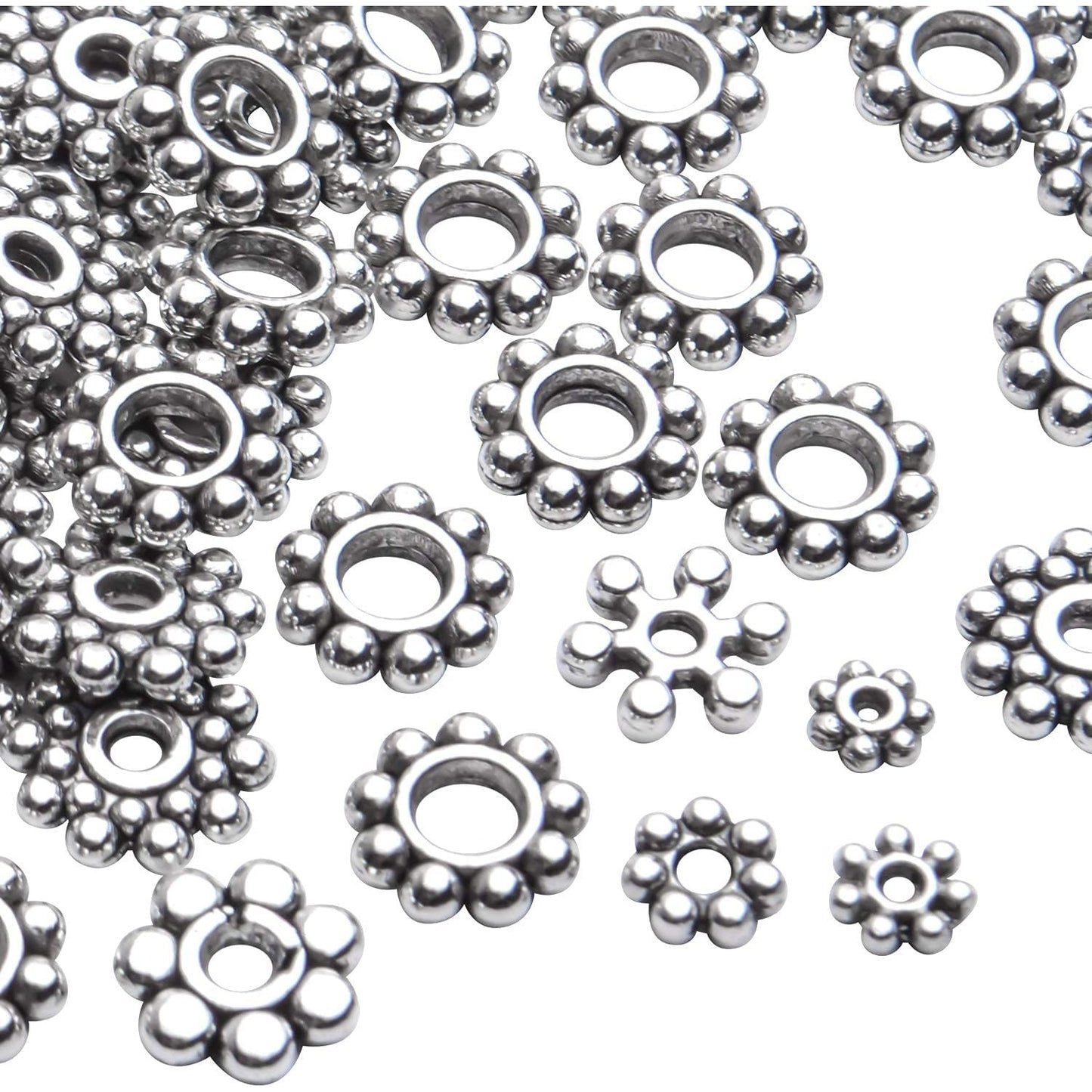 400pcs Tibetan Silver Snowflake Spacer Beads Assorted Daisy Spacer Beads Metal Spacers for DIY Jewelry Making, 8 Styles