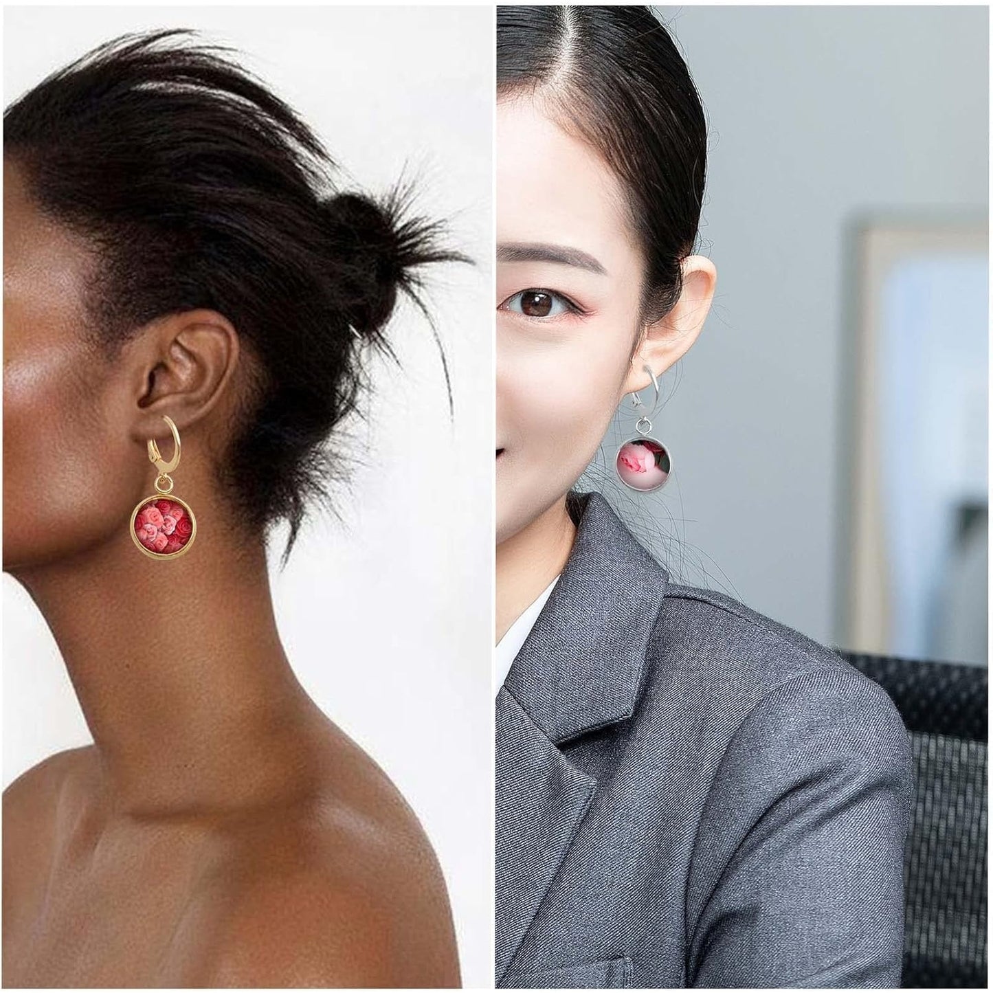 20pcs Leverback French Ear Wires Hooks Stainless Steel Blank Flat Round Bezel Trays Base Earring Cabochon Settings for DIY Earrings Jewelry Making Supplies, 2 Colors