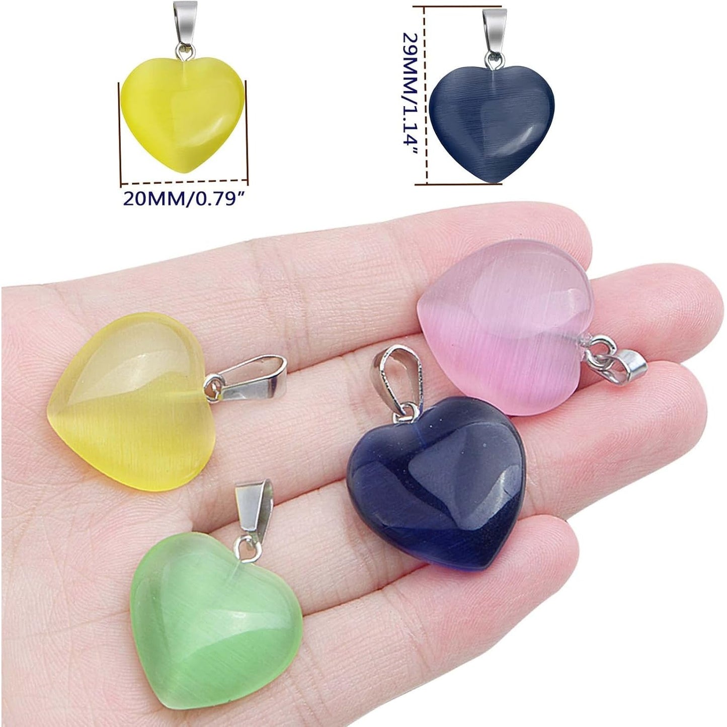 10pcs 5 Colors Heart Shaped Natural Stone Charms Healing Chakra Beads Crystal Quartz Gemstone Dangle Pendants Crafts Supplies for DIY Jewelry Making Valentine's Day Gifts