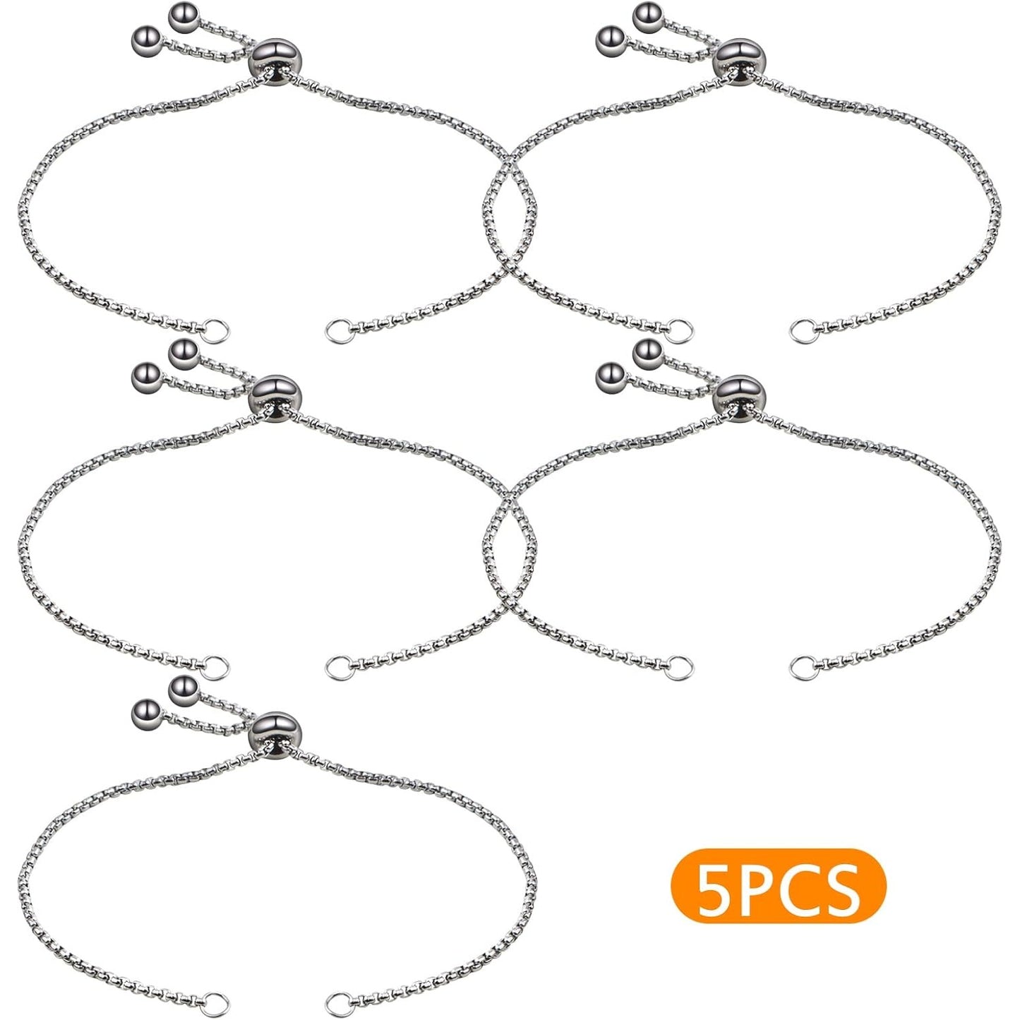 5 Pieces 116 mm Stainless Steel Adjustable Slider Bracelets Hypoallergenic Slider Bracelet Extender Chains with Ball Ends for Women Girls Semi Finished DIY Jewelry Making