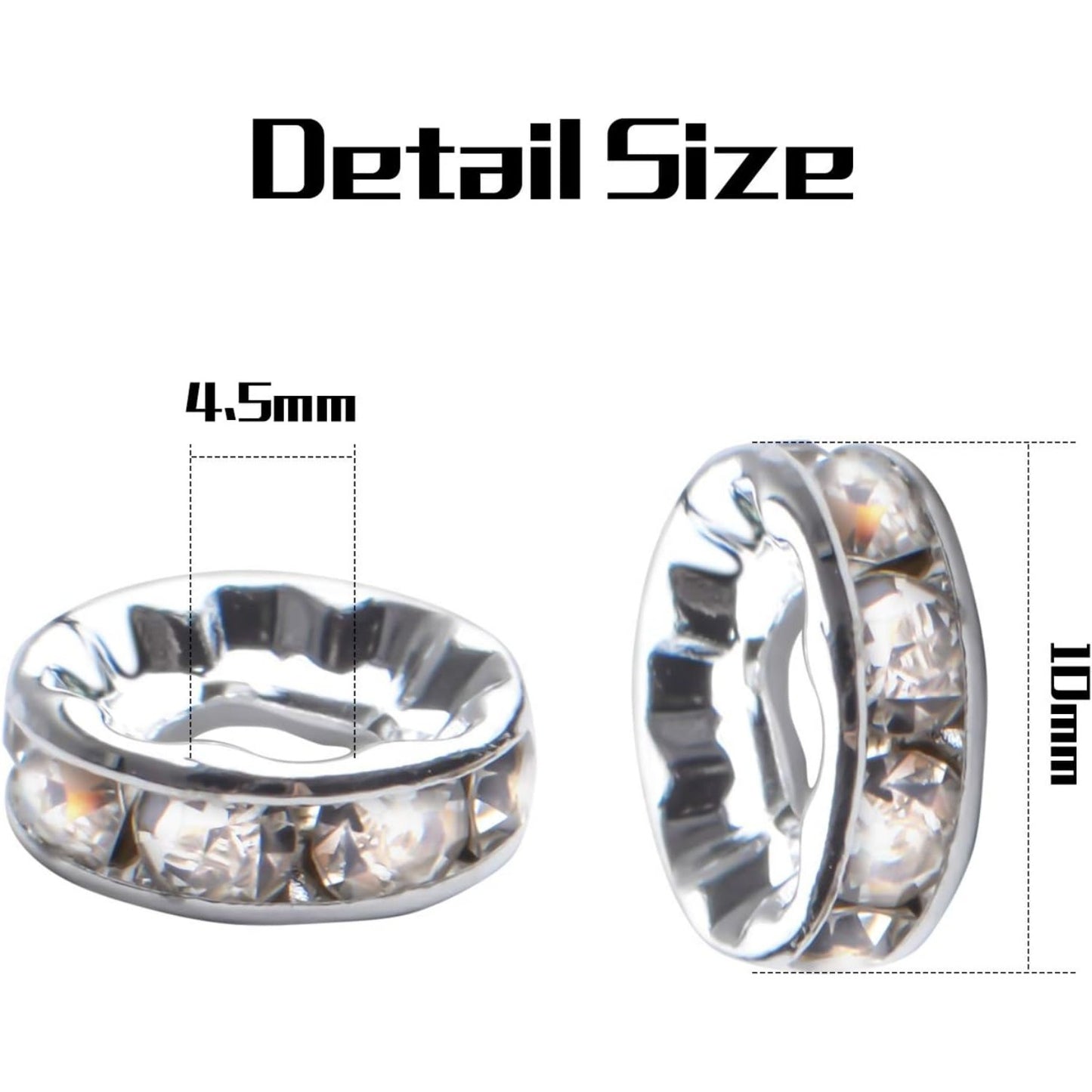 Rhinestone Spacer Beads, 100Pcs Crystal Large Hole European Metal Beads Supplies for DIY Jewelry Making