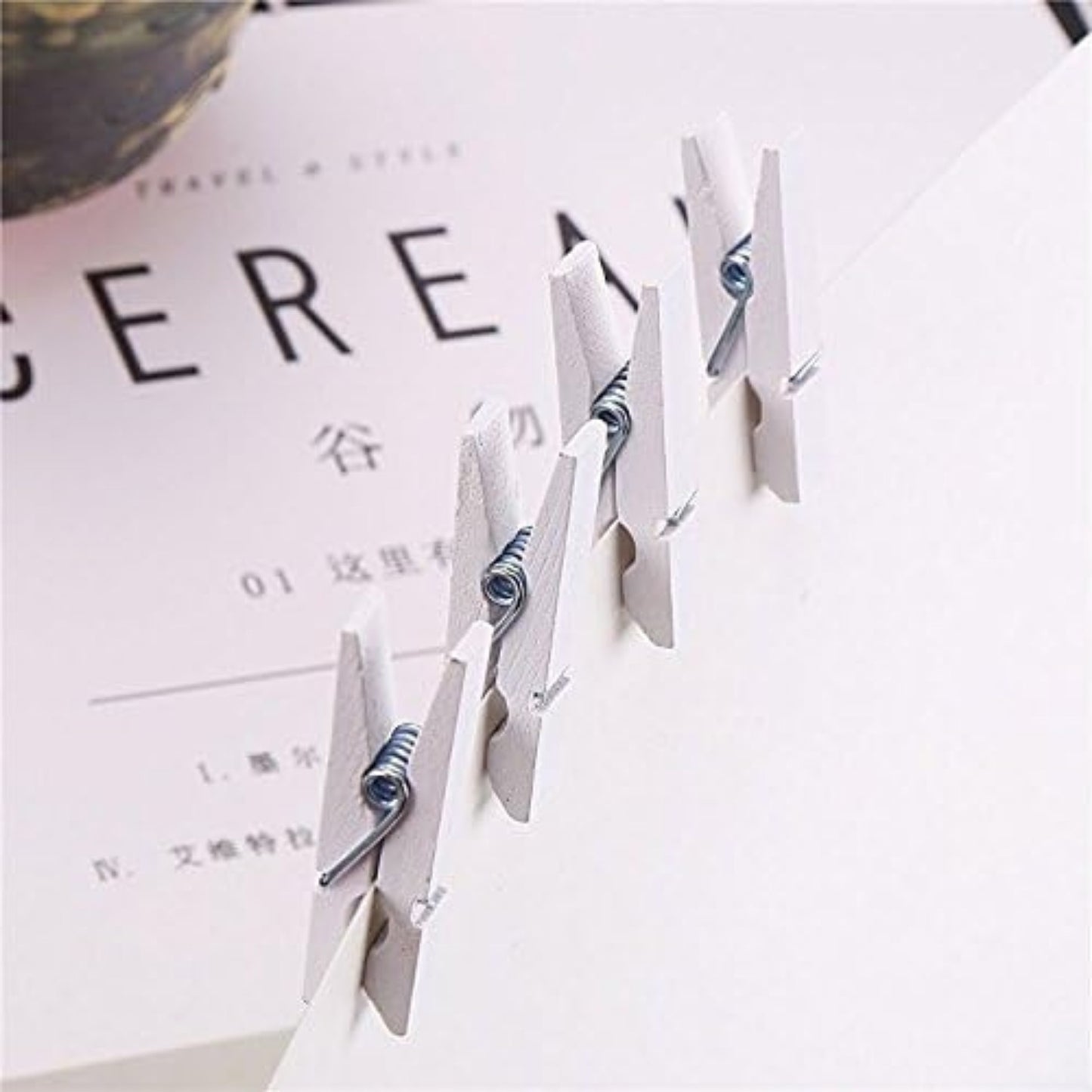 BronaGrand 100pcs Mini White Wooden Utility Paper Clips, Clothespins, Photo Clips