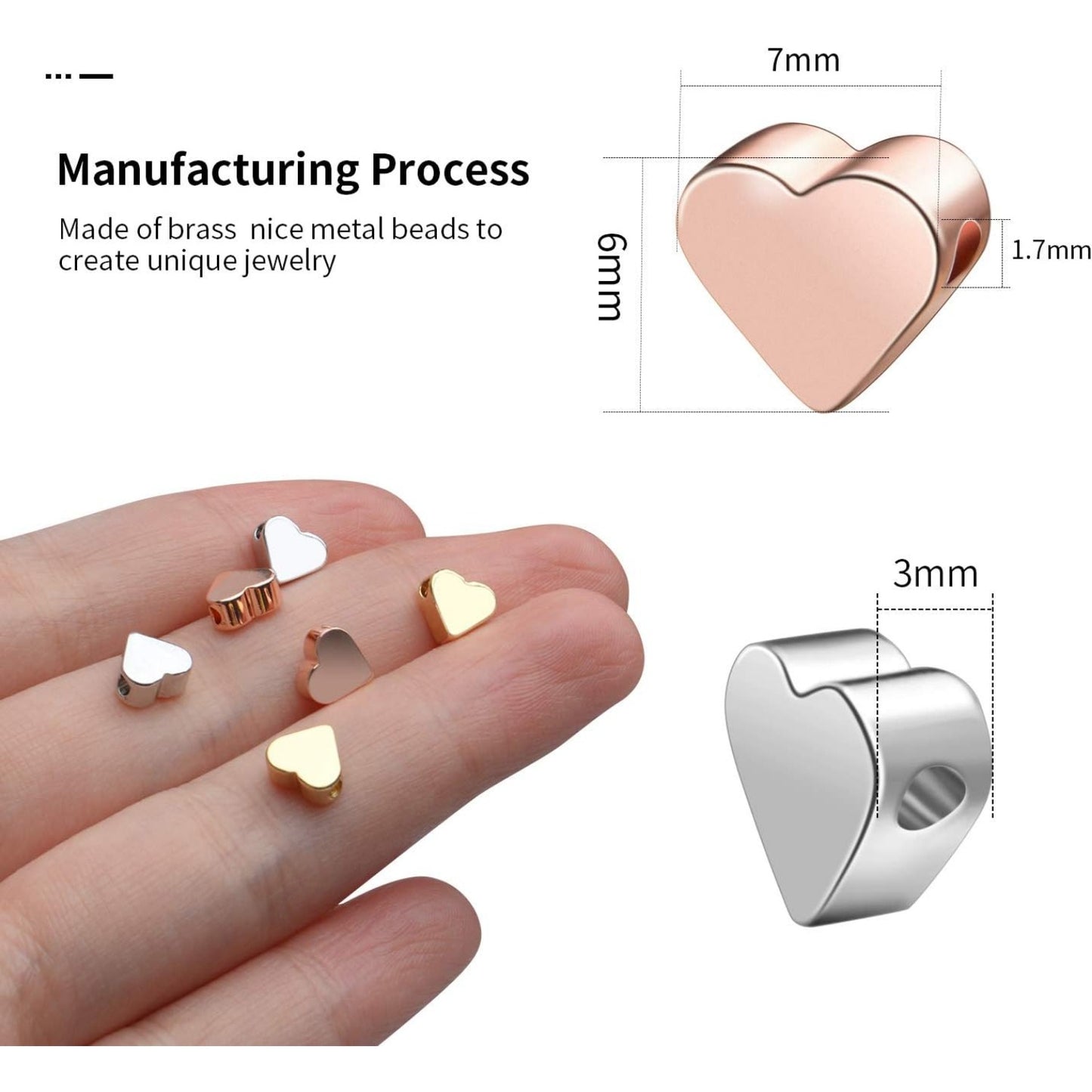 Spacer Beads Jewelry Accessories, 30PCS Small Hole Heart Beads Spacer Loose Separated Beads Brass Double Side Pendants Charms for Handmake DIY Bracelet Necklace Valentine's Day,7 * 6 * 3mm