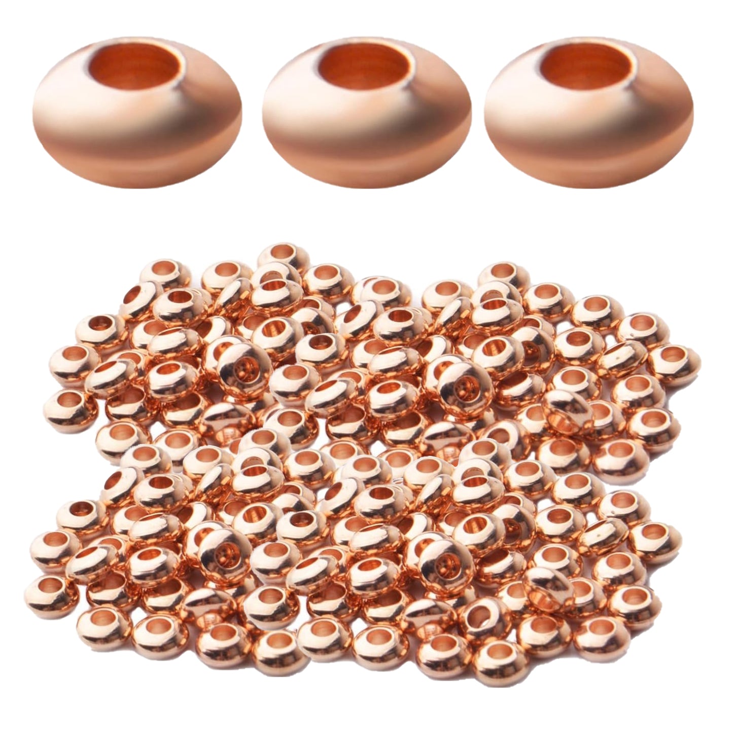 150pcs Round Spacer Beads Brass Rondelle Bead Spacers Abacus Spacers Loose Beads Charm Beads for Bracelet Necklace DIY Craft Jewelry Making Finding,3 Colors