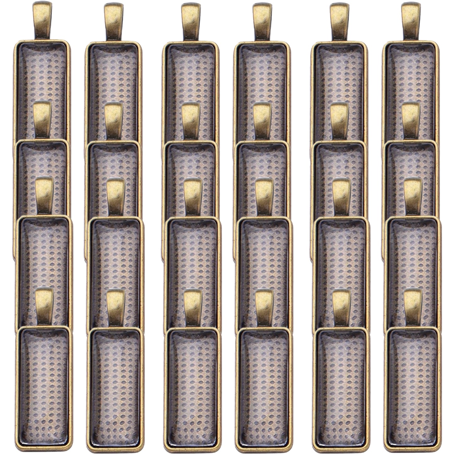 48pcs Pendant Trays Cabochons Set, 24pcs Rectangle Bezel Pendant Trays and 24pcs Glass Dome Cabochon Tiles for Jewelry Crafts Making, 6 Colors
