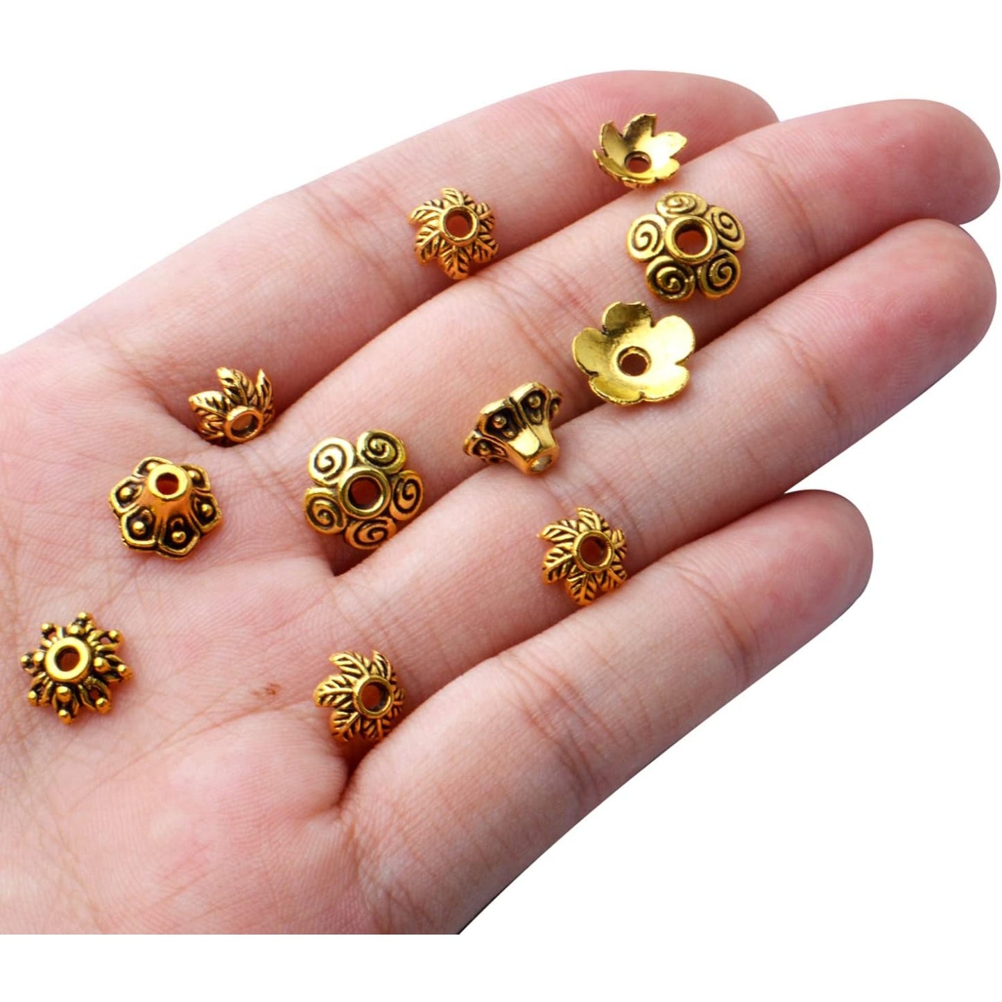 Flower Bead Caps,200pcs Antique Silver Spacer Beads Caps Alloy Bead End Caps Loose Beads for Jewelry Making DIY Bracelet Earrings Necklace Finding Accessory