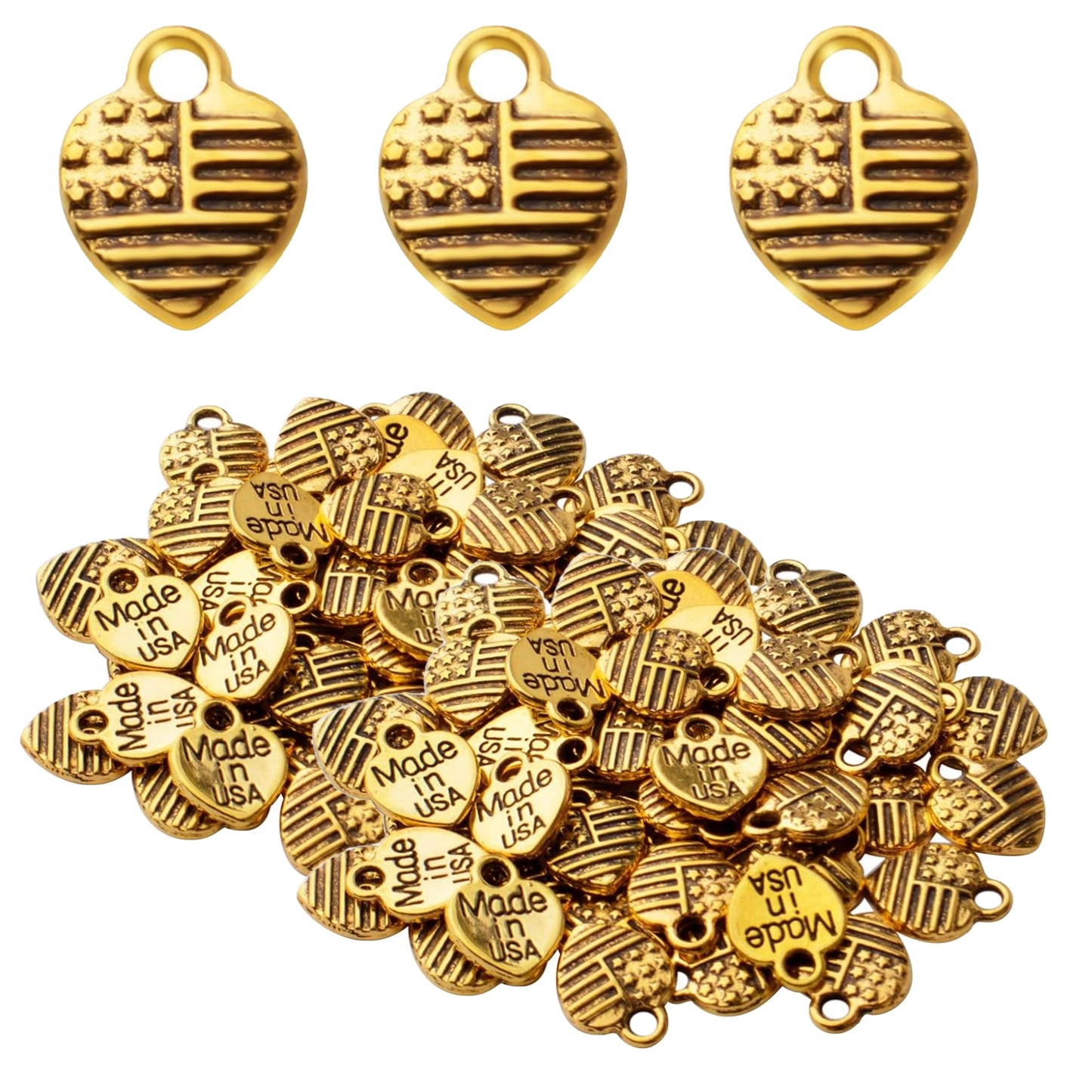 100pcs Heart Shaped Charms Alloy American Flag Charm Pendant Heart Flag Charms Pendants for Necklace Bracelet Jewelry Making DIY Crafting,Antique Gold and Antique Silver