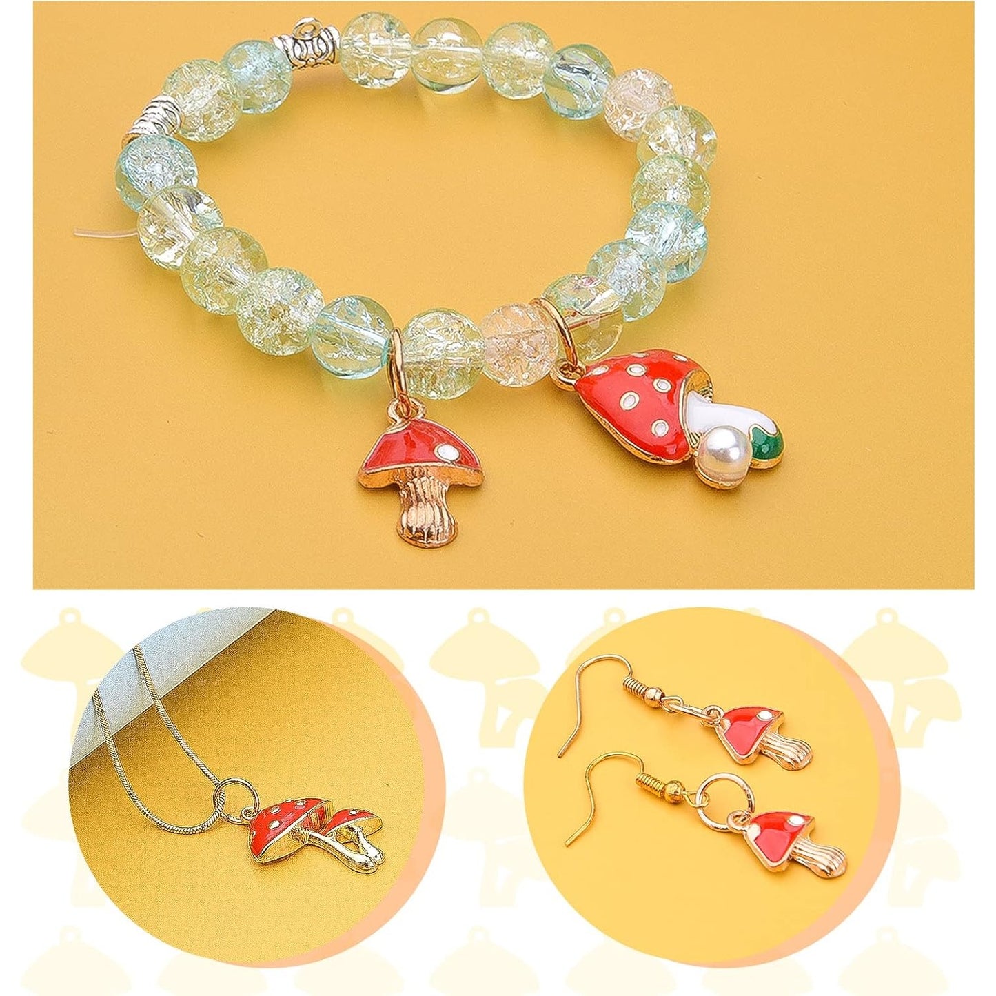 24pcs Enamel Mushroom Pendant Charms Red Cute Mushroom Charms Jewelry Making Accessories for DIY Earrings Necklace Bracelet Birthday Party Favor Gifts, 4 Styles