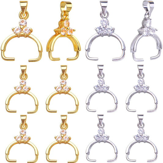 12pcs Cubic Zirconia Pinch Bails Brass Pinch Clip Bail Clasp Dangle Charm Clip Buckle Beads Pendant Connector for DIY Jewelry Making Handmade Decoration, 2 Colors
