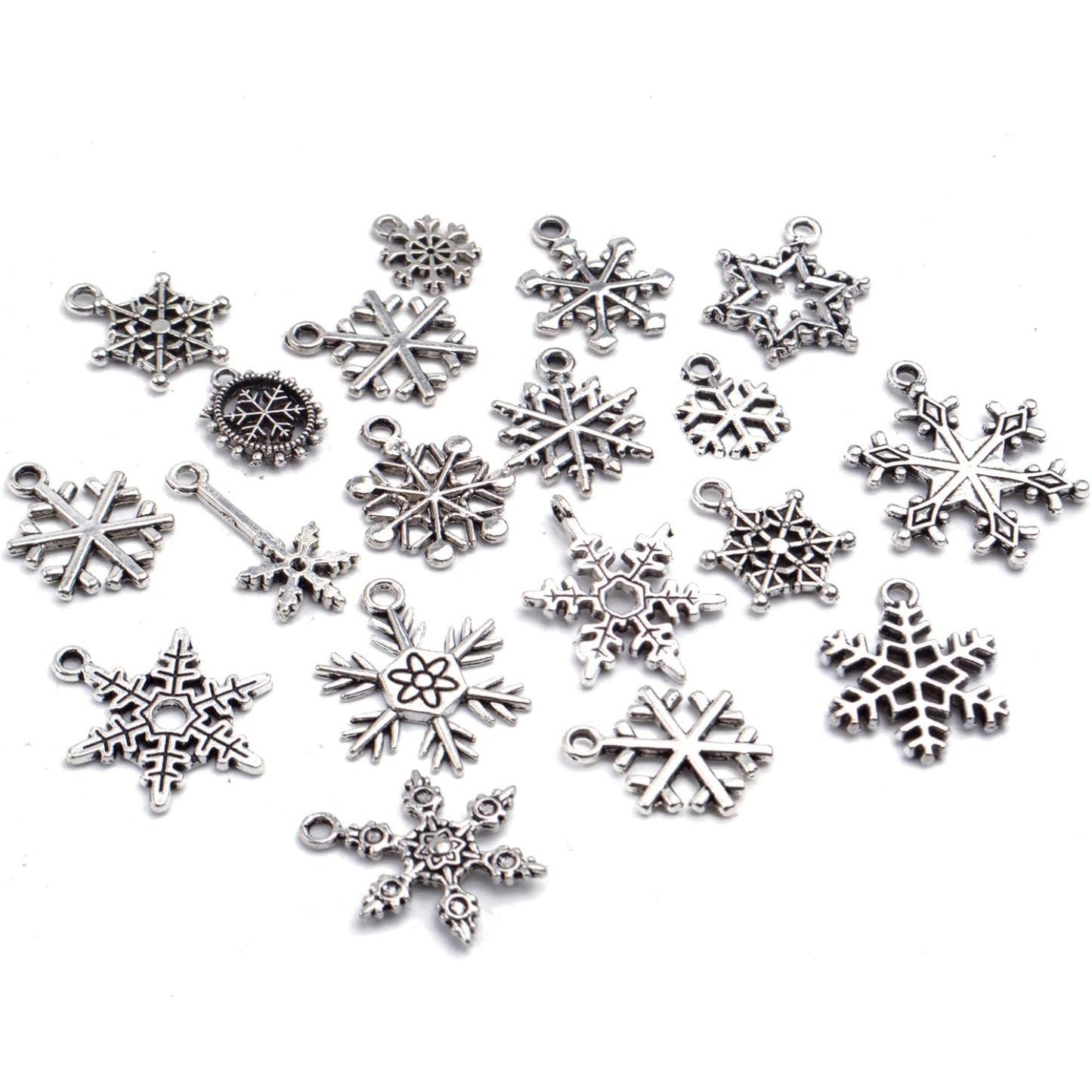 Christmas Snowflake Charms, 100g (about 80pcs - 90pcs) Mixed Alloy Snowflake Pendant Craft Supplies Jewelry Findings for DIY Necklace Bracelet Jewelry Making, Gold