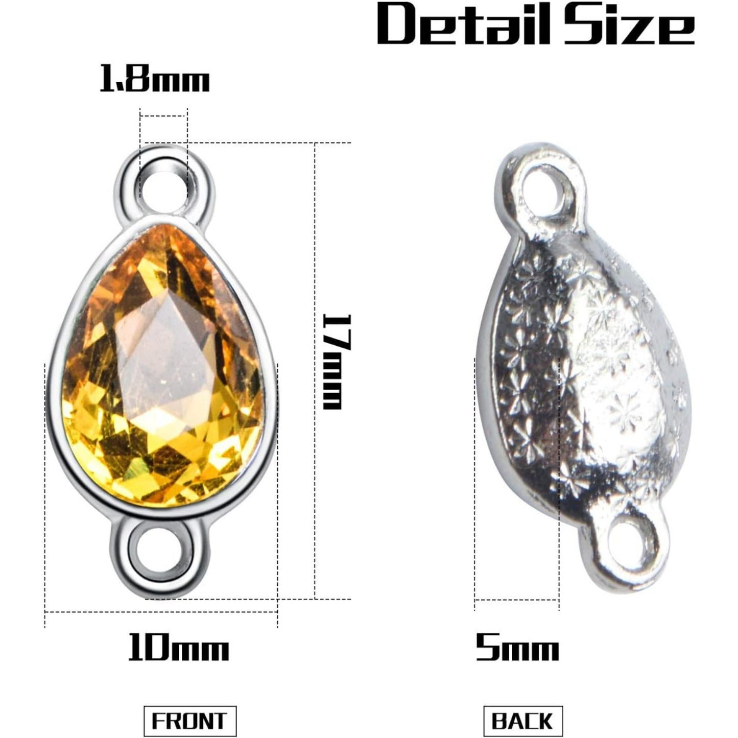 Rhinestone Charms,20pcs Mixed Drop Pendants Alloy Links Charms Bulk With Double Hole For DIY Necklace Bracelet Jewelry Making,10 Colors,17 x 10mm