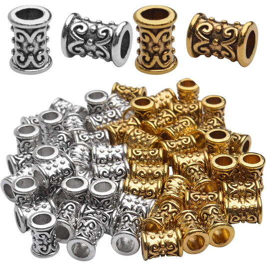 60pcs Alloy Column Spacer Bead Large Hole Tibetan Spacers Hollow Tube Beads Jewelry Spacer Charms for Bracelet DIY Jewelry Crafts Making Supplies