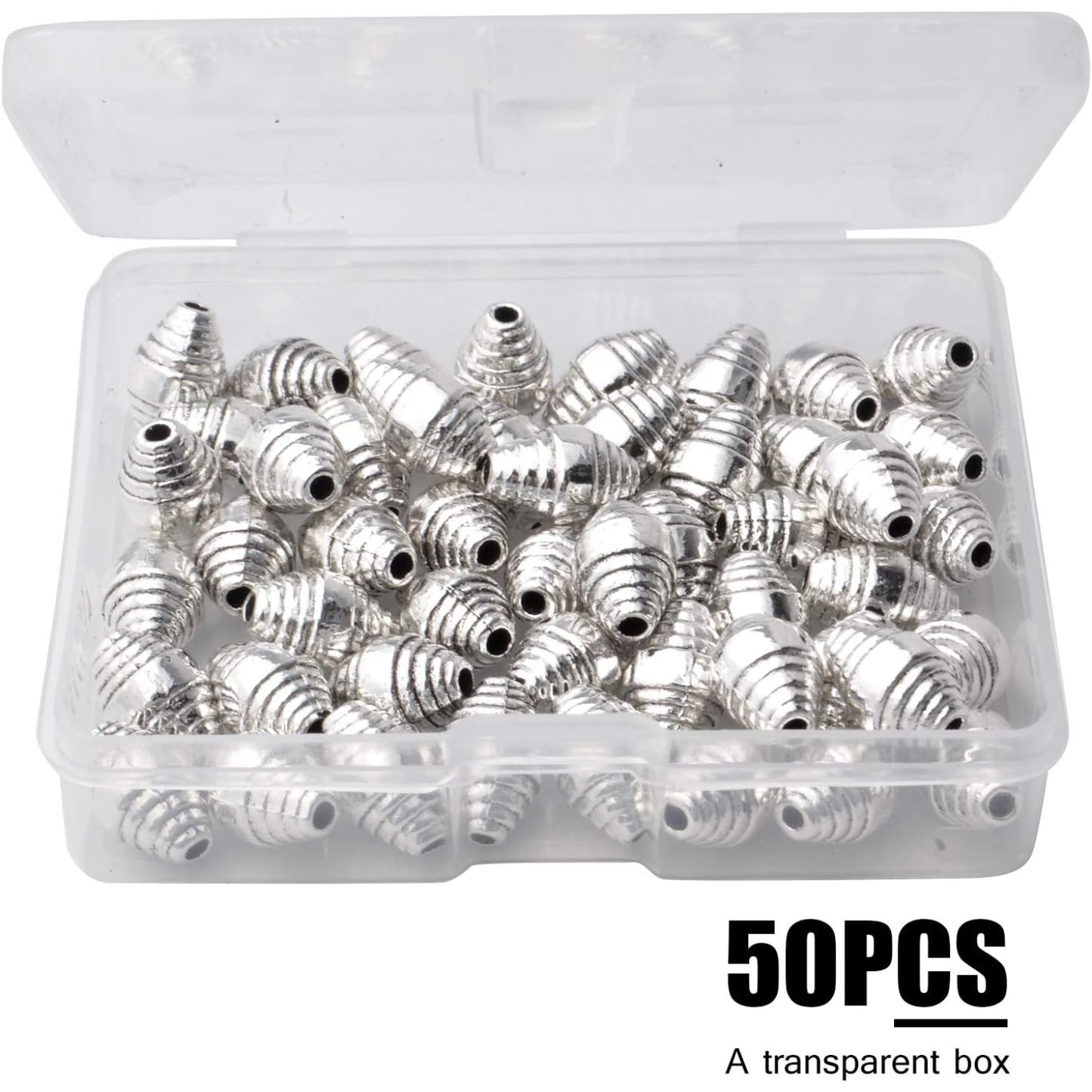 50pcs Tibetan Antique Silver Spacers Beads Alloy Bicone Spacer Beads Jewelry Beads Spacers Charms with A Box for Bracelet Necklace DIY Jewelry Making