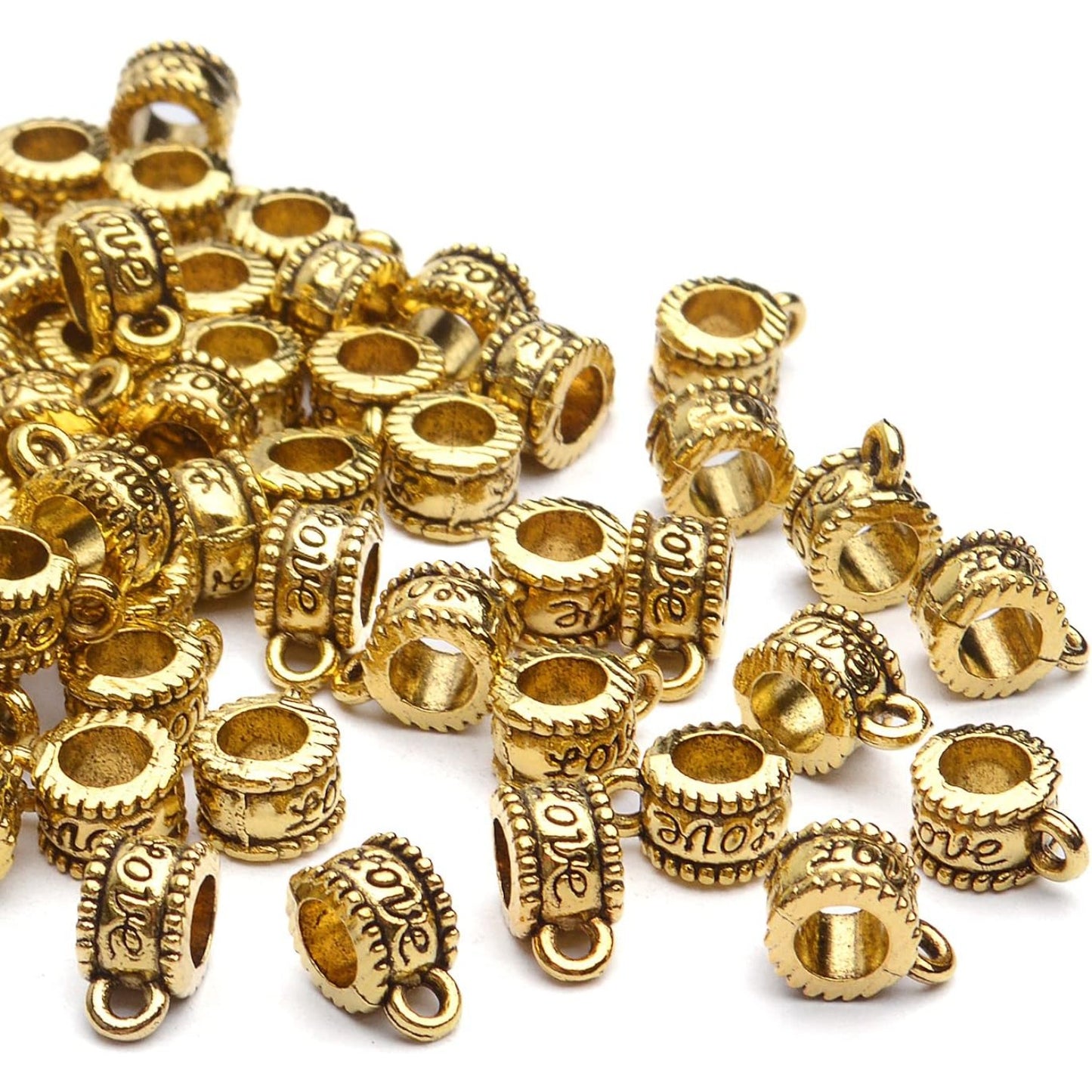 100pcs Antique Gold Bail Beads Tibetan Alloy Bail Tube Spacer Bead Connector Hanger Beads for Bracelet Necklace Pendant Jewelry Making