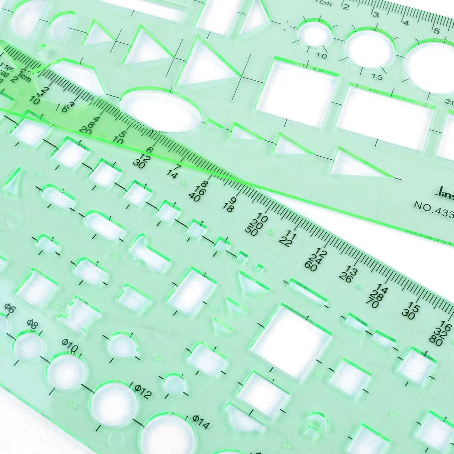 4pcs Plastic Measuring Templates Drafting Drawing Stencils Geometric Rulers for Office and School, Building Formwork(Clear Green)