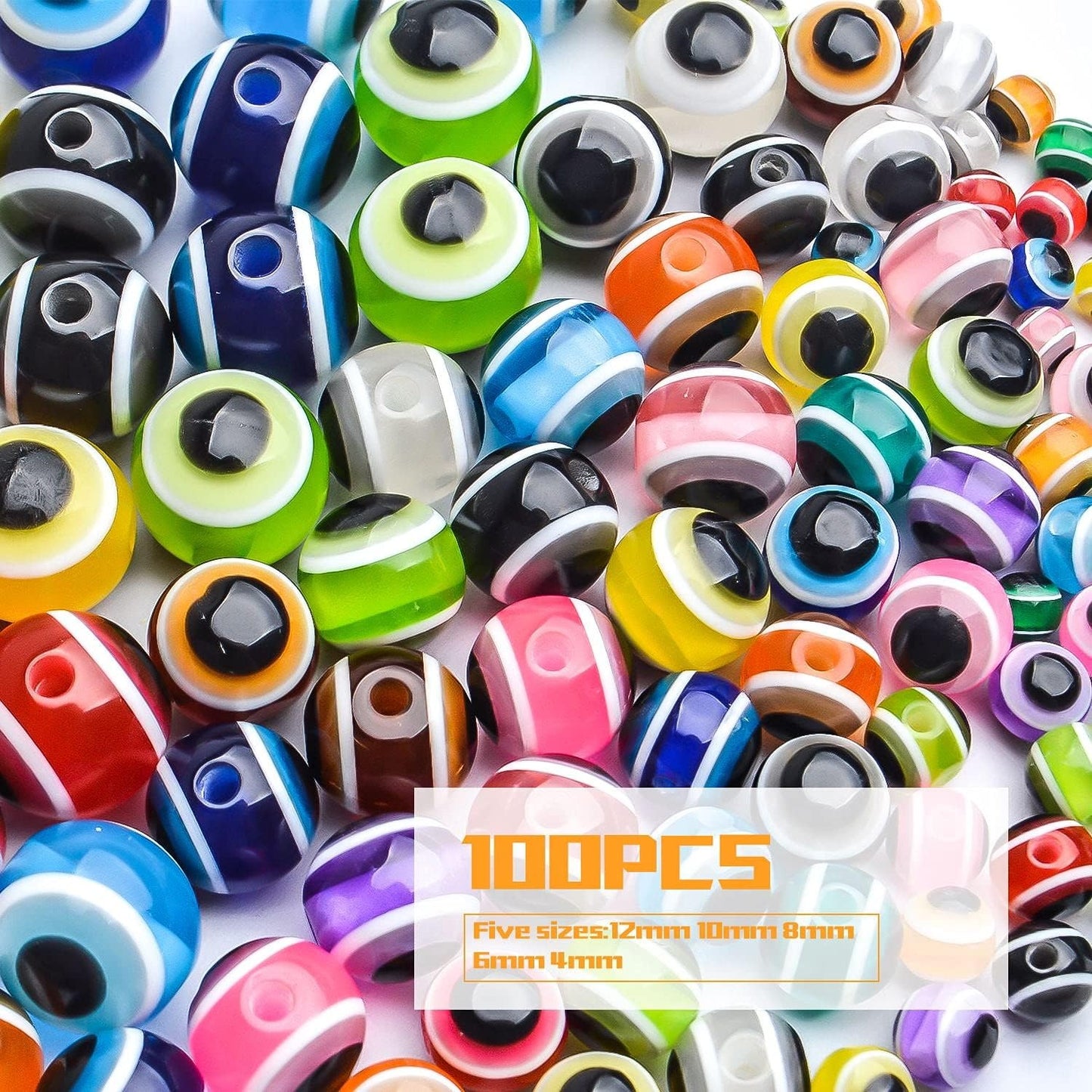 Evil Eye Spacer Beads,100pcs 4mm 6mm 8mm 10mm 12mm Evil Eye Beads Round Bead Charms Mixed Colored Loose Beads Crafts Supplies for Jewellery Making
