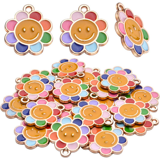 Enamel Flower Charms,20Pcs Daisy Smiley Face Charm Colorful Enamel Flower Charm for DIY Crafting Bracelet Jewelry Making
