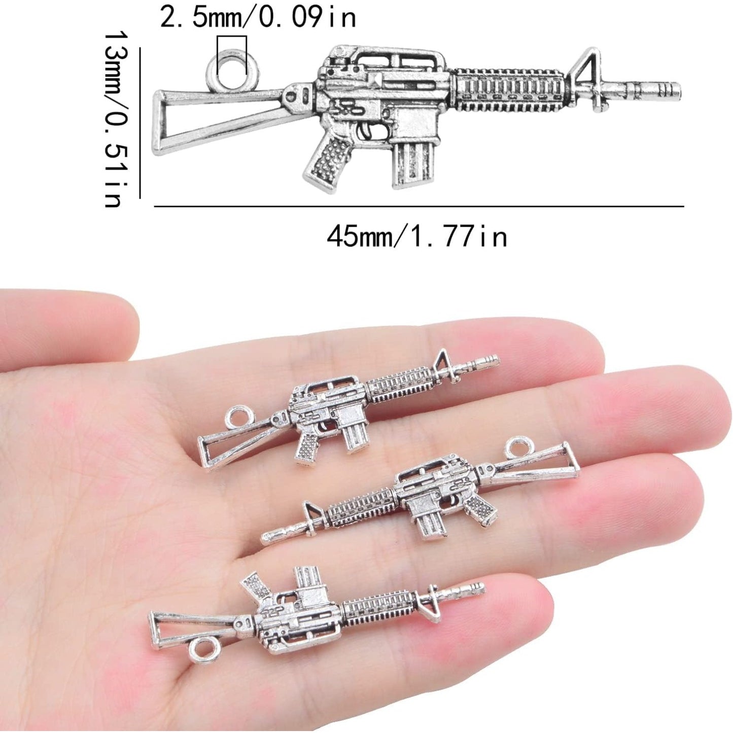 40pcs Antique Silver Sniper Rifle Gun Charms Vintage Tibetan Weapon Pistol Rifle Pendant Charms Handmade Accessories for DIY Bracelet Jewelry Making Craft Supplies