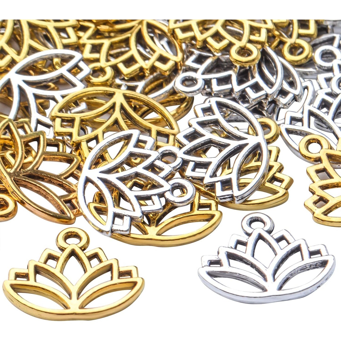 100pcs Lotus Charm Pendants Alloy Yoga Lotus Flower Charms Beads Charms Pendants Craft Supplies for DIY Necklace Bracelet Jewelry Making Crafting Accessory