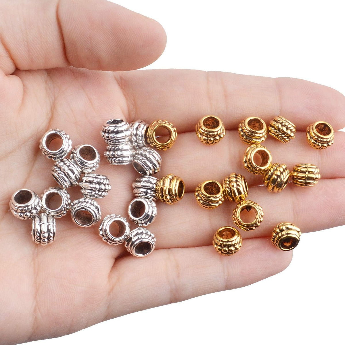 Large Hole Beads,100pcs 8mm Tibetan Barrel Spacer Beads European Charms Beads with 4mm Hole for Bracelet Necklaces Jewelry Making