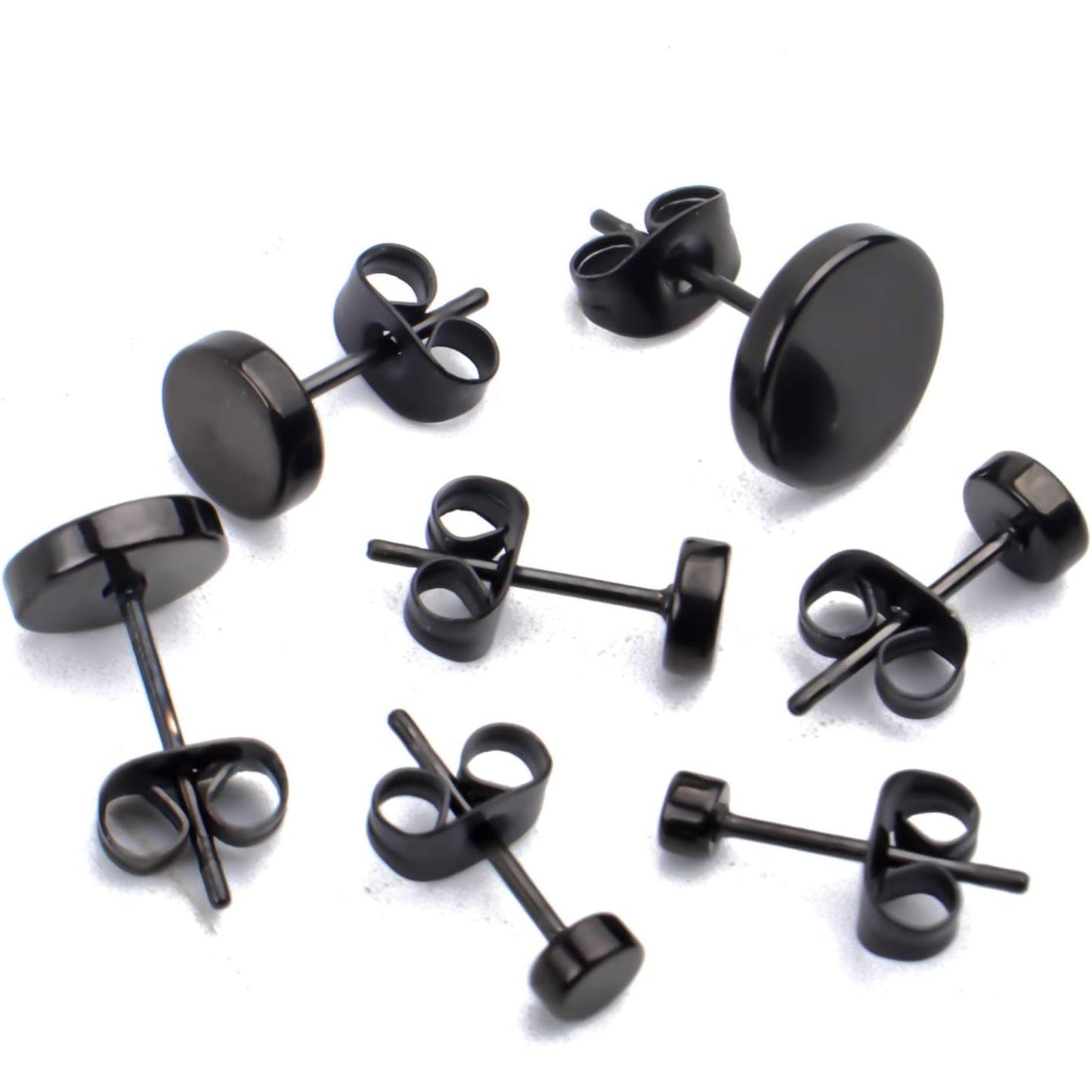 Black Round Stud Earrings, 7 Pairs Stainless Steel Dot Earrings Hypoallergenic Earrings Studs for Man Woman, 3mm/4mm/5mm/6mm/7mm/8mm/10mm