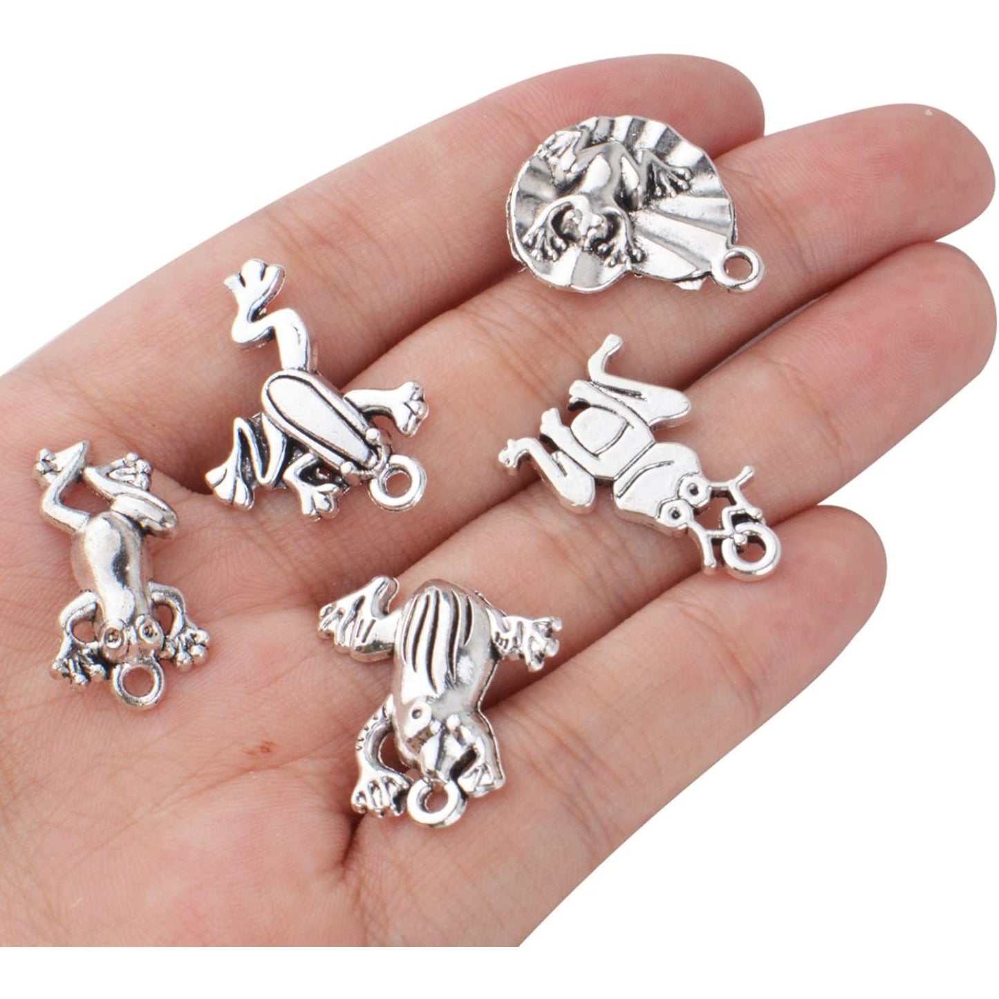 60pcs Antique Silver Plated Frog Charms Pendants Alloy Animal Pendant Charms Craft Supplies for DIY Earrings Necklace Bracelet Jewelry Making, 5 Styles
