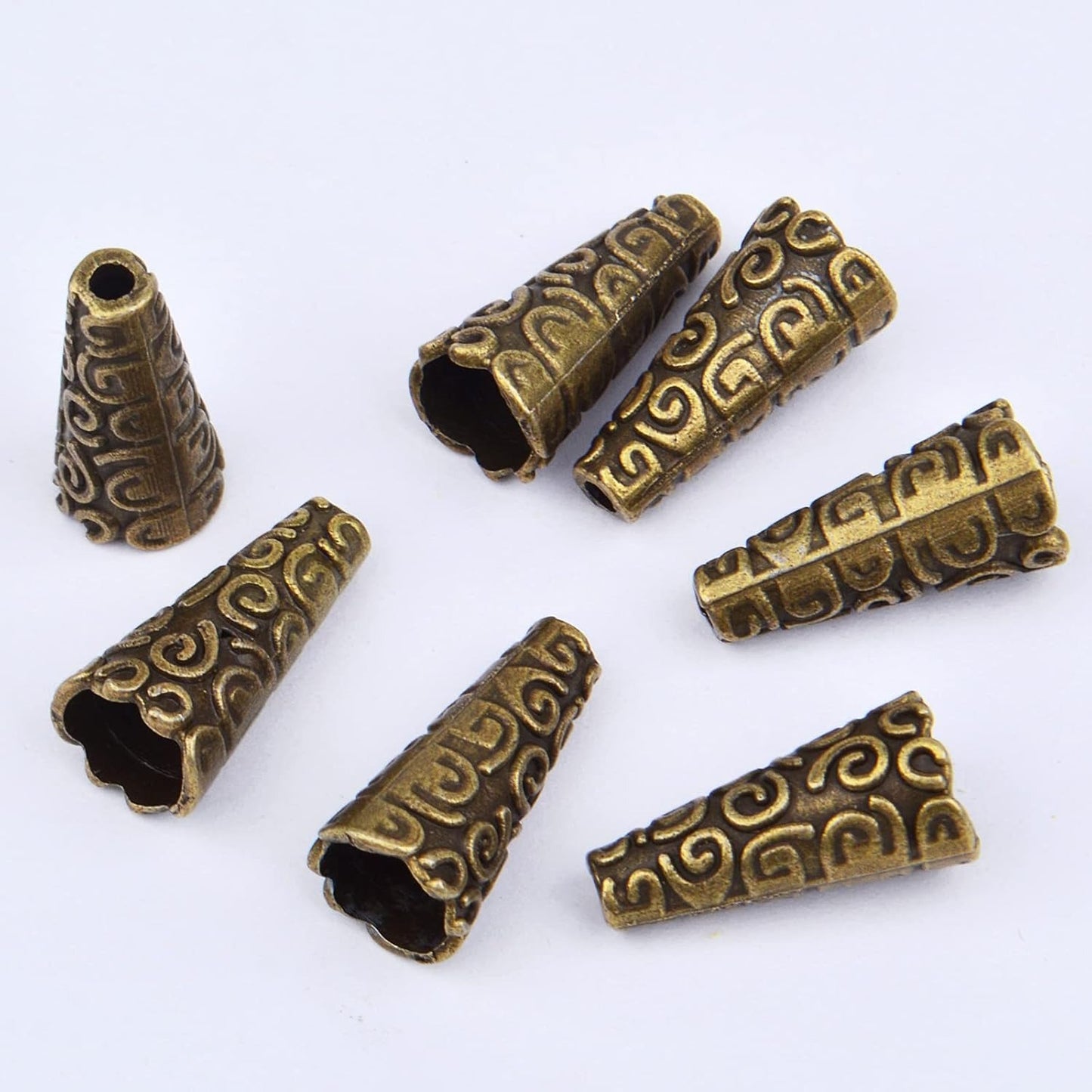 Beads Caps Making, 100pcs Antique Beads Caps Tibetan Style Cone Caps Metal Beads End Caps Flower Bead Caps Tassel Crafts DIY for Jewelry Making, 17.5 8.5mm