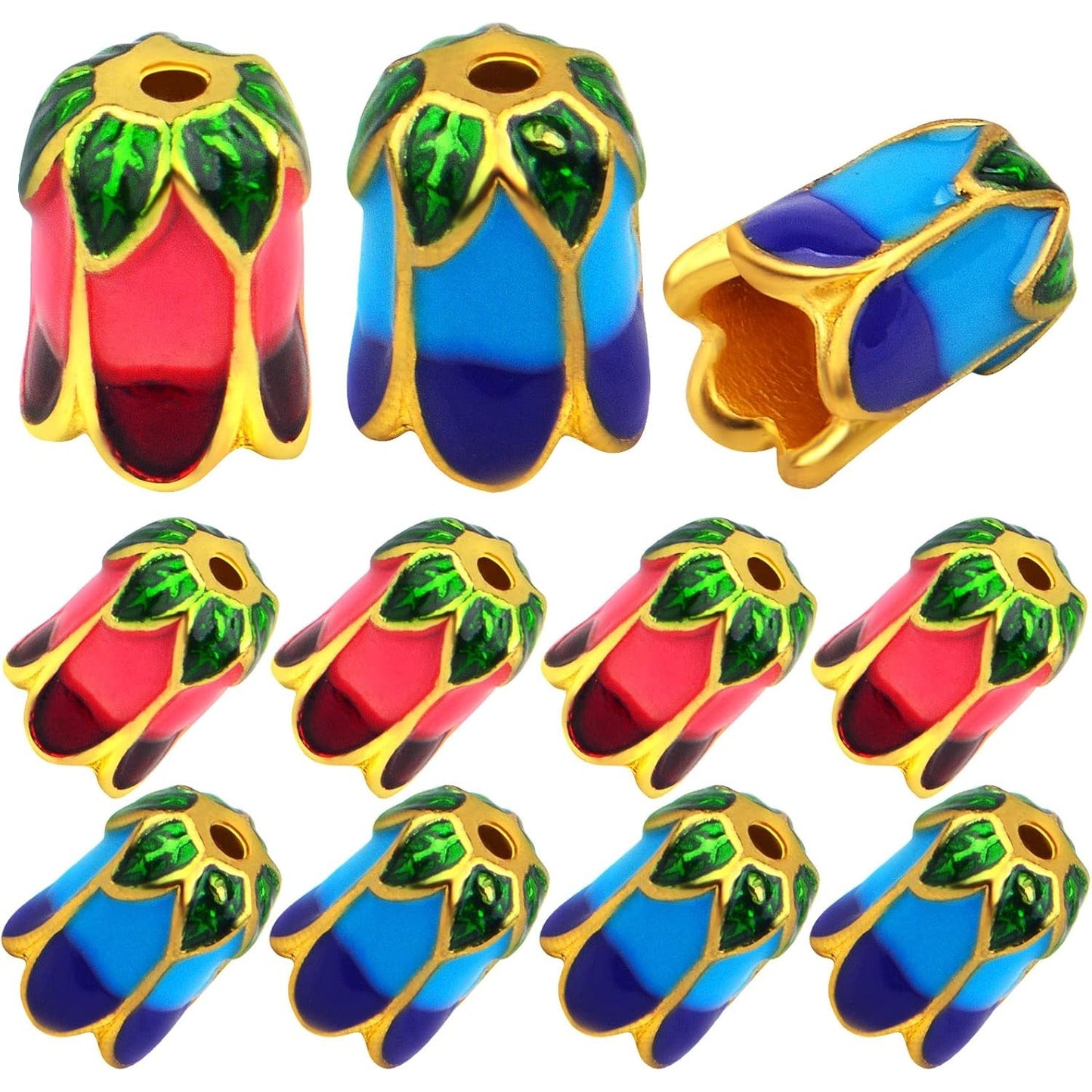 16pcs Enamel Flower Bead Caps Alloy Flower Spacer Beads Caps Floral End Caps Terminators for DIY Necklace Bracelet Earring Jewelry Making Supplies, 2 Colors