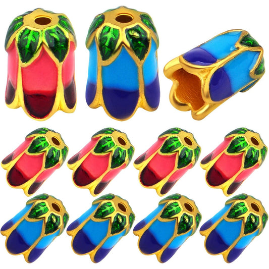 16pcs Enamel Flower Bead Caps Alloy Flower Spacer Beads Caps Floral End Caps Terminators for DIY Necklace Bracelet Earring Jewelry Making Supplies, 2 Colors