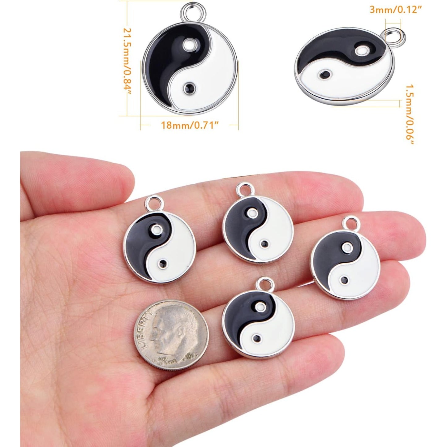30pcs Black/White Yin Yang Charms Alloy Enamel Tai Chi Yin Yang Ba Gua Dangle Pendants Craft Accessories for DIY Necklace Bracelet Jewelry Making Findings